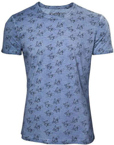 Nintendo T-Shirt Pokémon T-Shirt Blau All Over Print Herren Gr. S M L XL XXL Pikachu