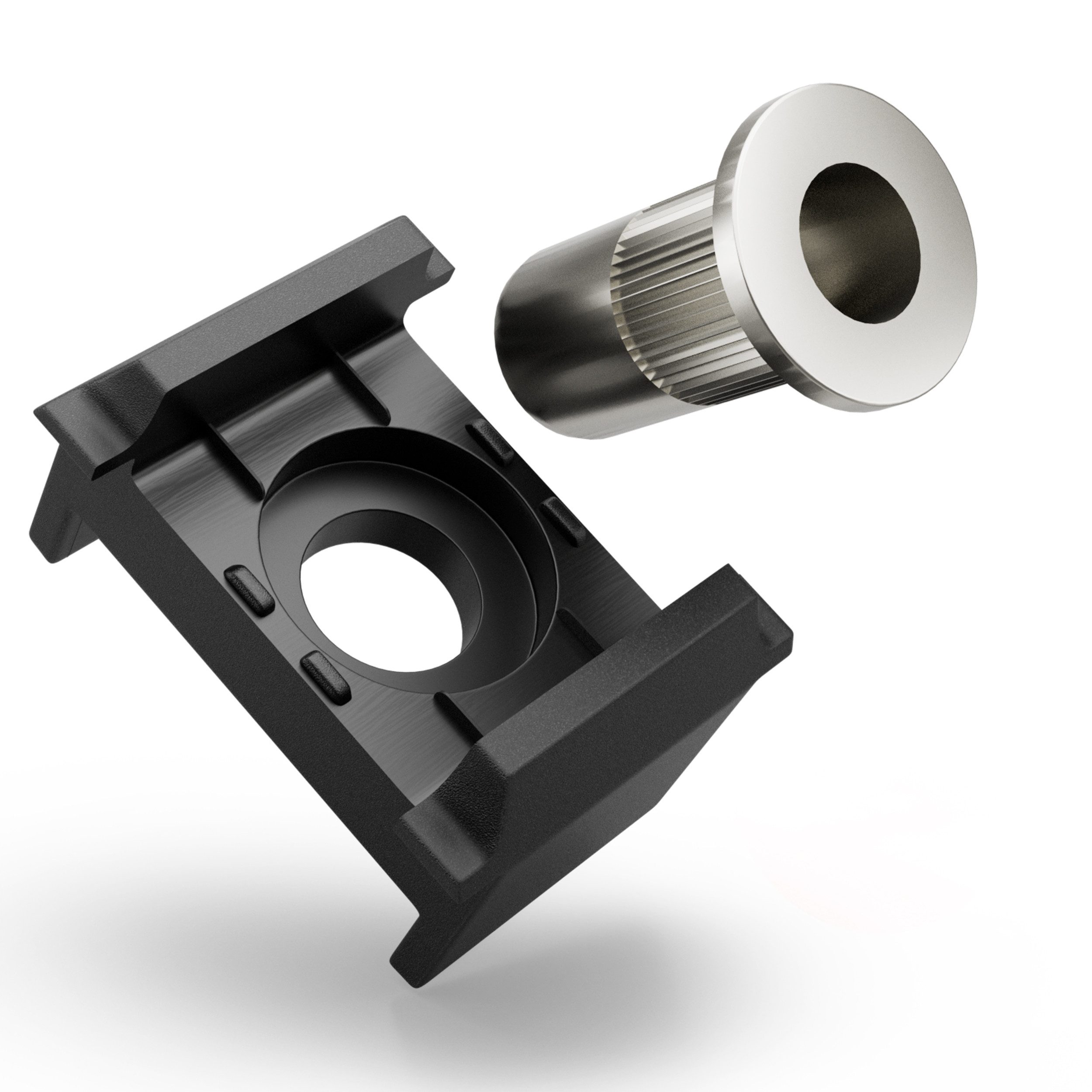 Qualinos Doppelstabmattenzaun Befestigung Klemmbock 40mm & V2A Nietmutter - Set ohne Schraube/Platte, (Vorteilspack, 10-St., UV Schaden und Sturmschaden Reparaturset), Edelstahl, Halteklammer UV-stabilisiert Made in Germany und NO-BREAK