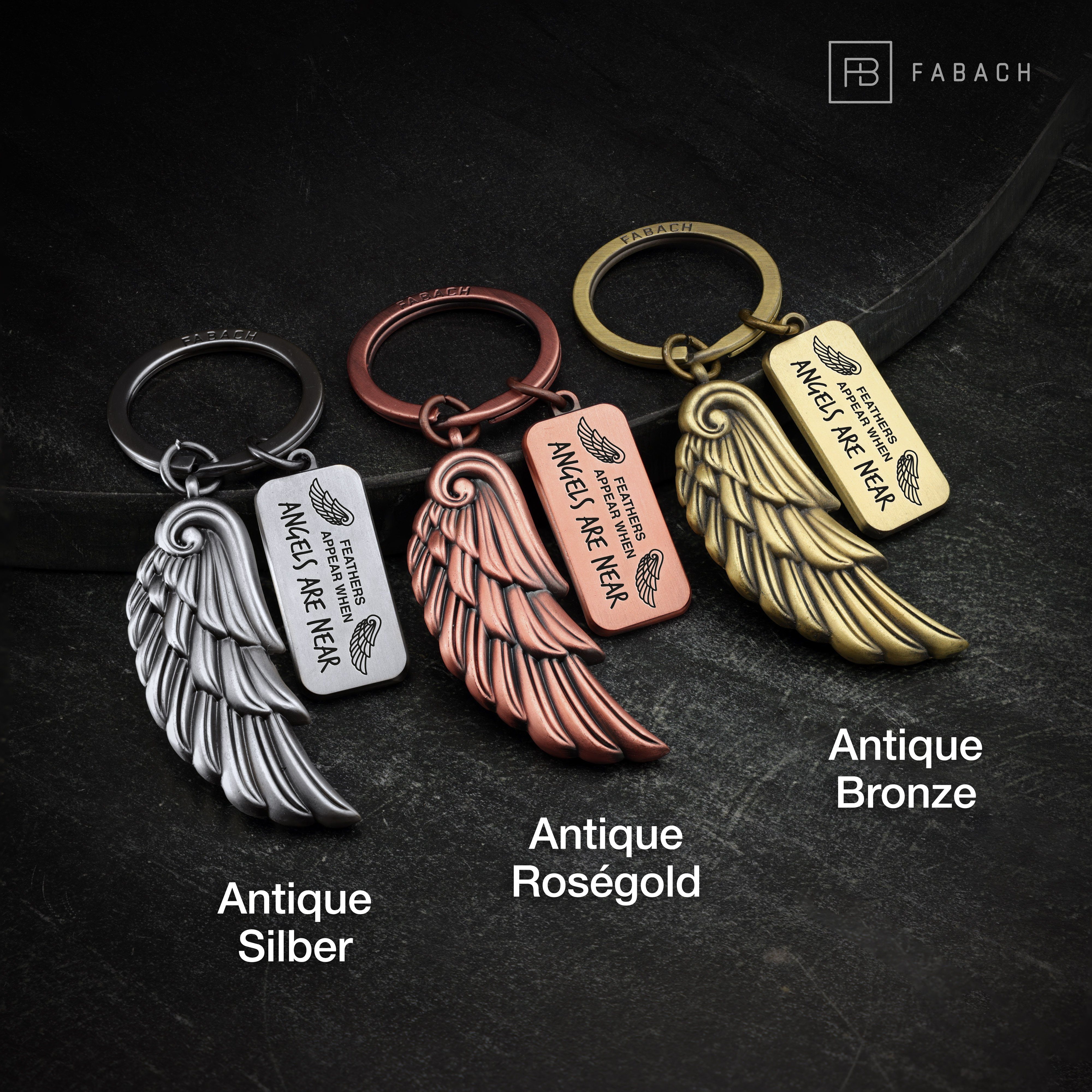 - Geschenk Antique - Schlüsselanhänger mit Angels Schutzengel Engelsflügel Angel FABACH Gravur Near Bronze Are