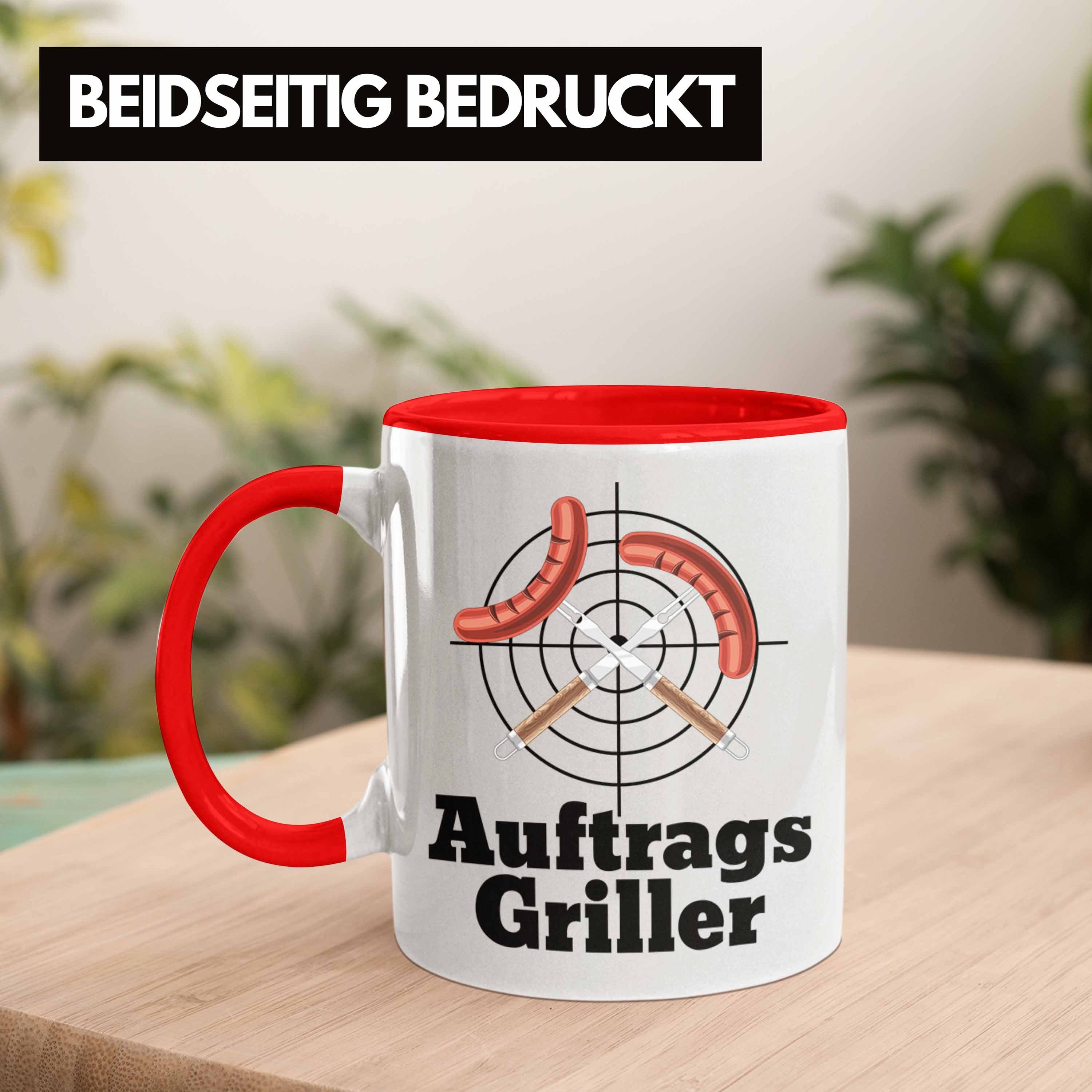 Trendation Tasse Auftrags-Griller Tasse Geschenk Männer Gril Rot Kaffee-Becher Grillmeister