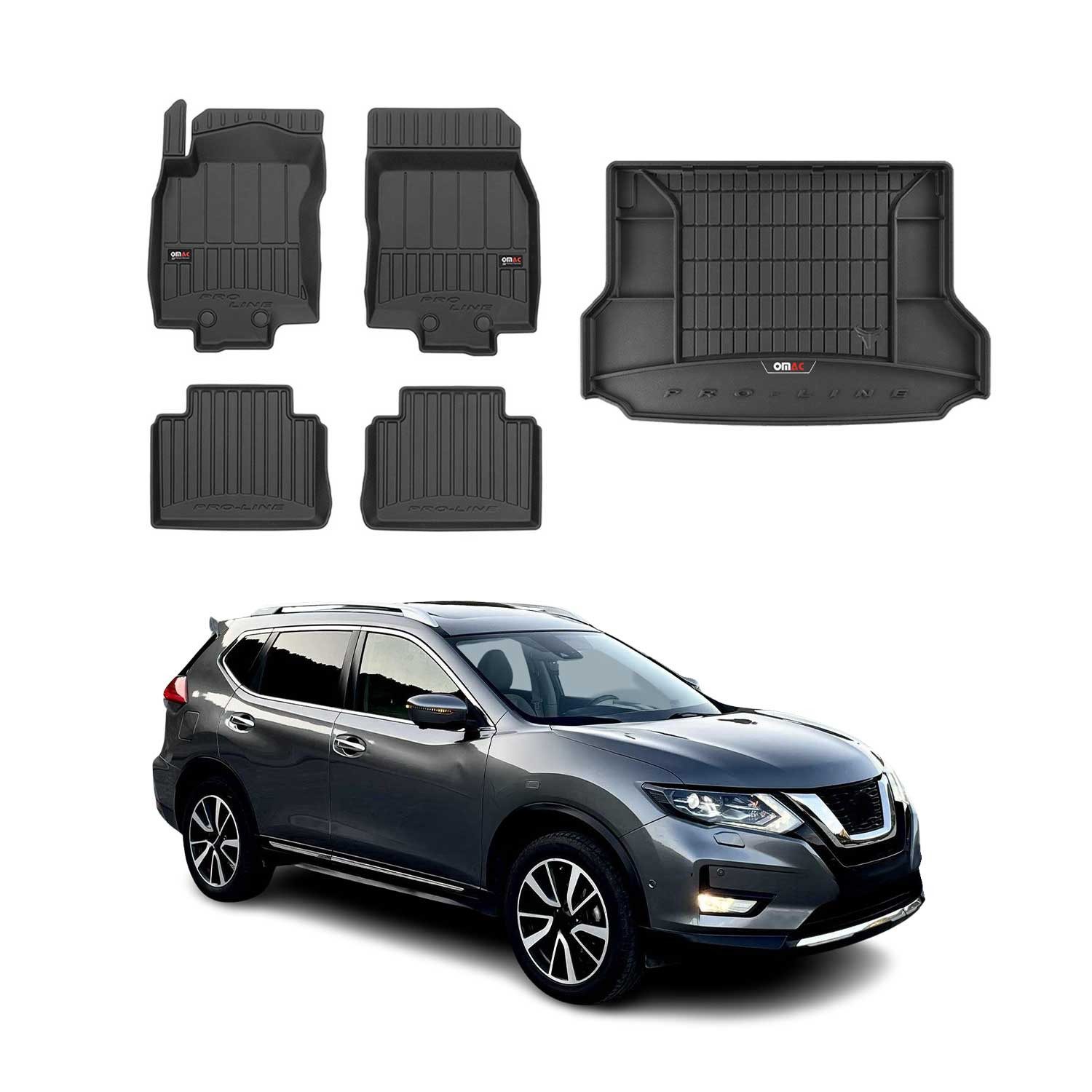 OMAC Auto-Fußmatten Kofferraumwanne Set für Nissan X-Trail T32 2017-2021 Gummi 5x (5 St), für X-Trail T32 2017-2021 X-Trail T32 2017-2021, Einfache Installation,Antirutsch,Leicht zu reinigen