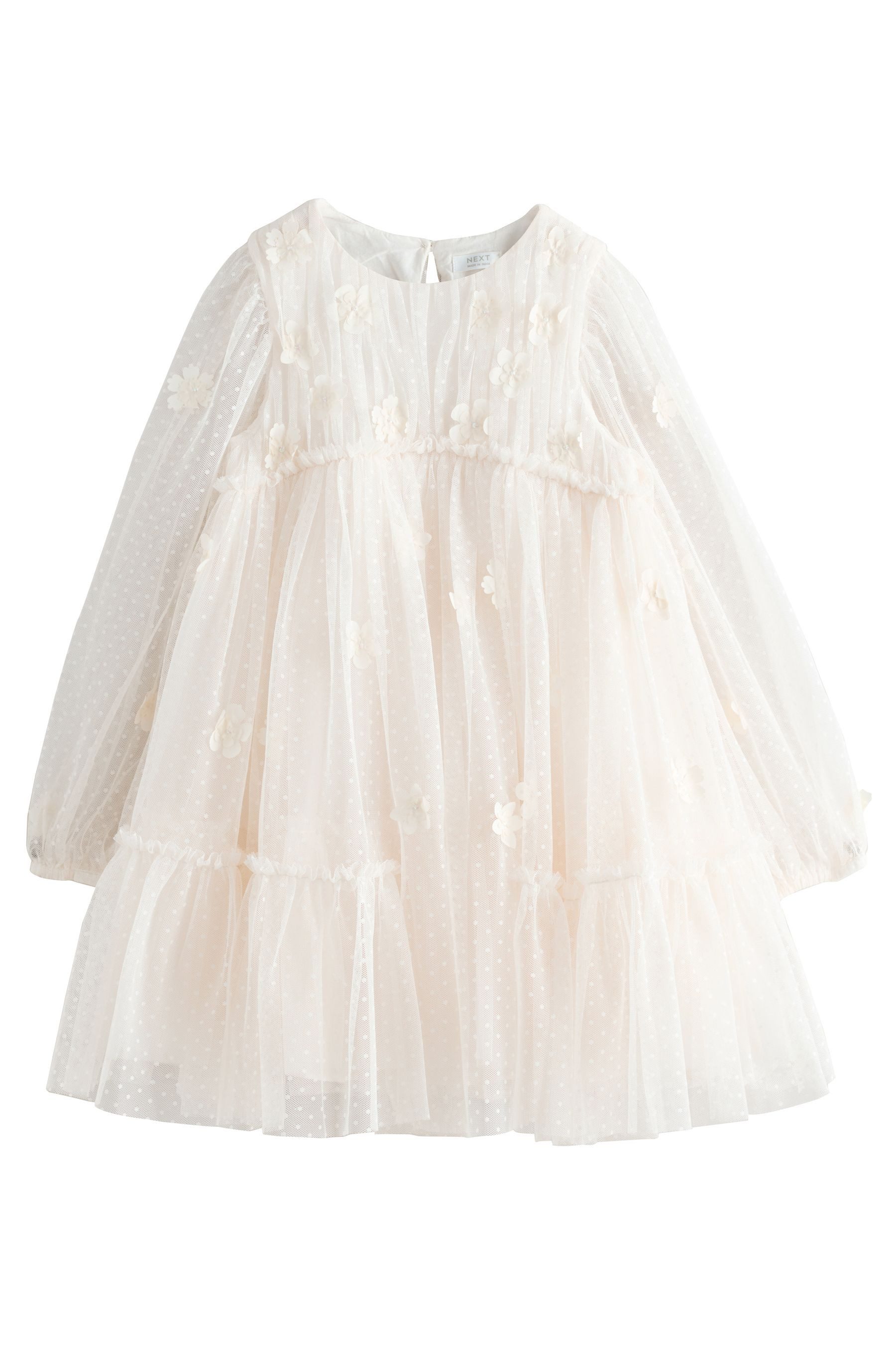 Meshkleid Langärmeliges 3D-Blumen-Kleid mit Mesh