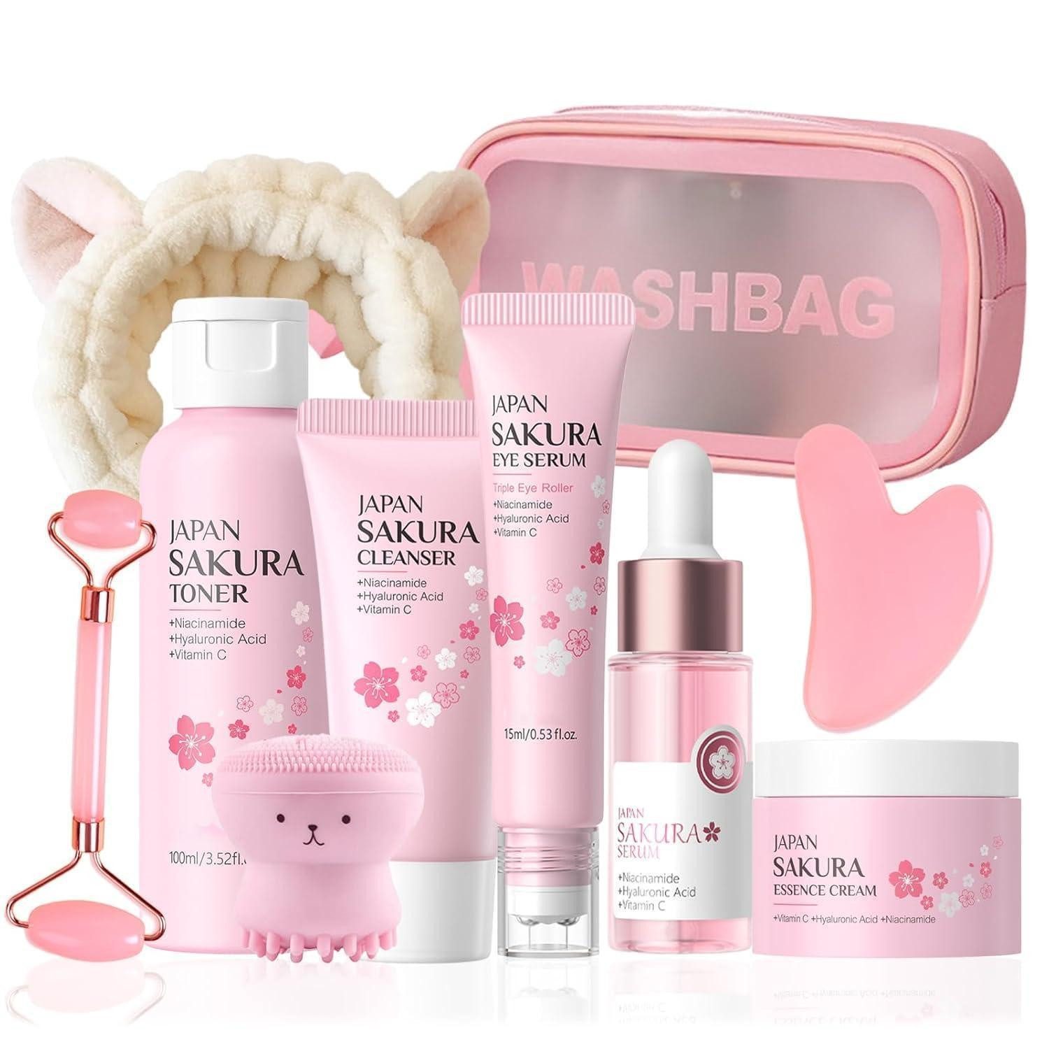 LuxusKollektion Pflege-Geschenkset Skincare Set Sakura 10tlg K-Beauty Reiseformat