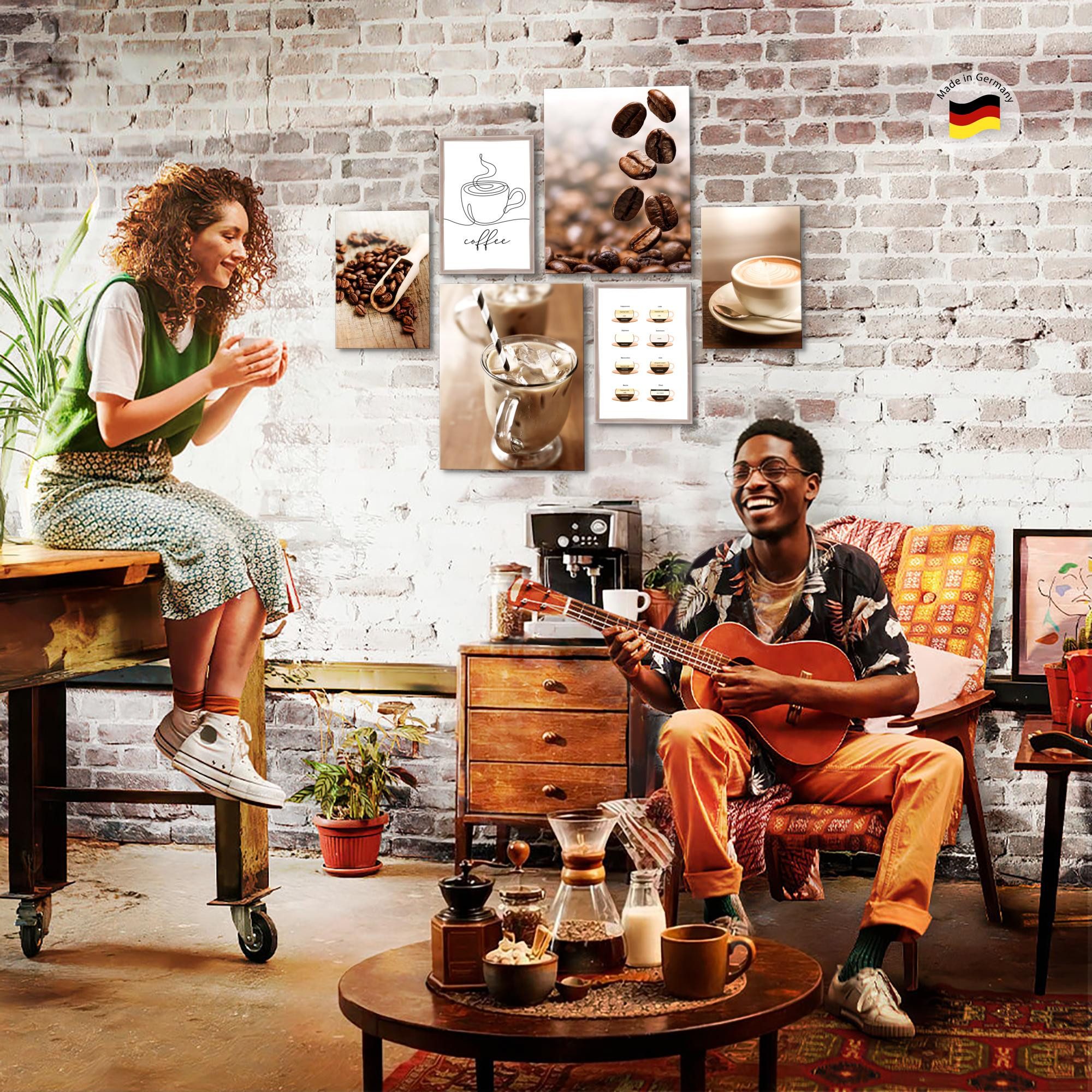 Novart Wandbild Wandbilder Küche Kaffee Gewürze AUFHÄNGFERTIG 90 x 80 cm Küchenbilder, Braun (6 St)