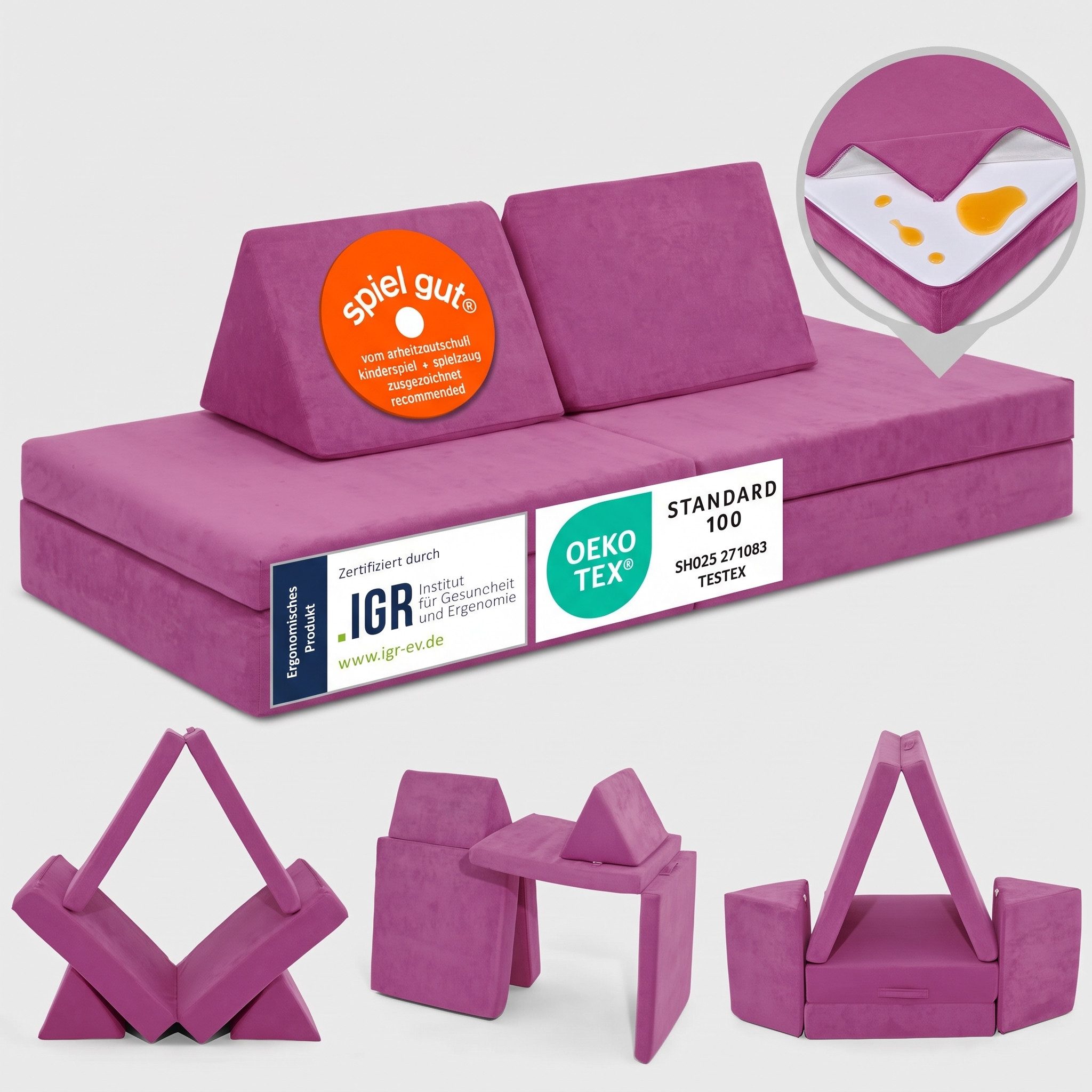 Linodino Kindersofa Spielsofa I aus Schaumstoff Bausteine I Spielcouch für Kinder, Wasserfeste Unterbezüge, Waschbare Chenille Bezüge 30°