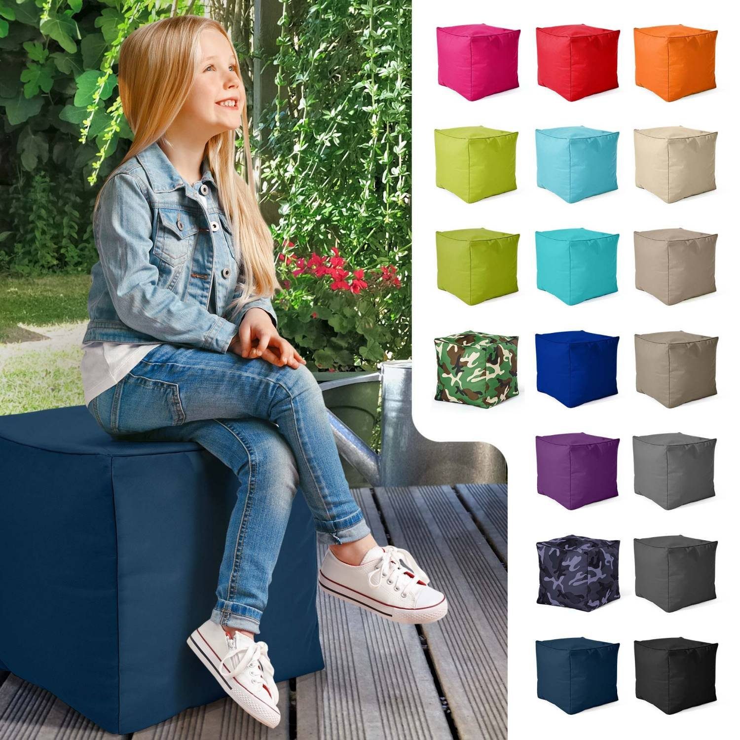 Fußkissen Füllung, Cube Dunkelblau Sitzkissen Bodenkissen für Fußhocker Kinder - und EPS-Perlen 40x40x40cm Sitzhocker mit Sitzsack (Hocker Sitzsäcke), Bean Sitz-Pouf Green für Erwachsene