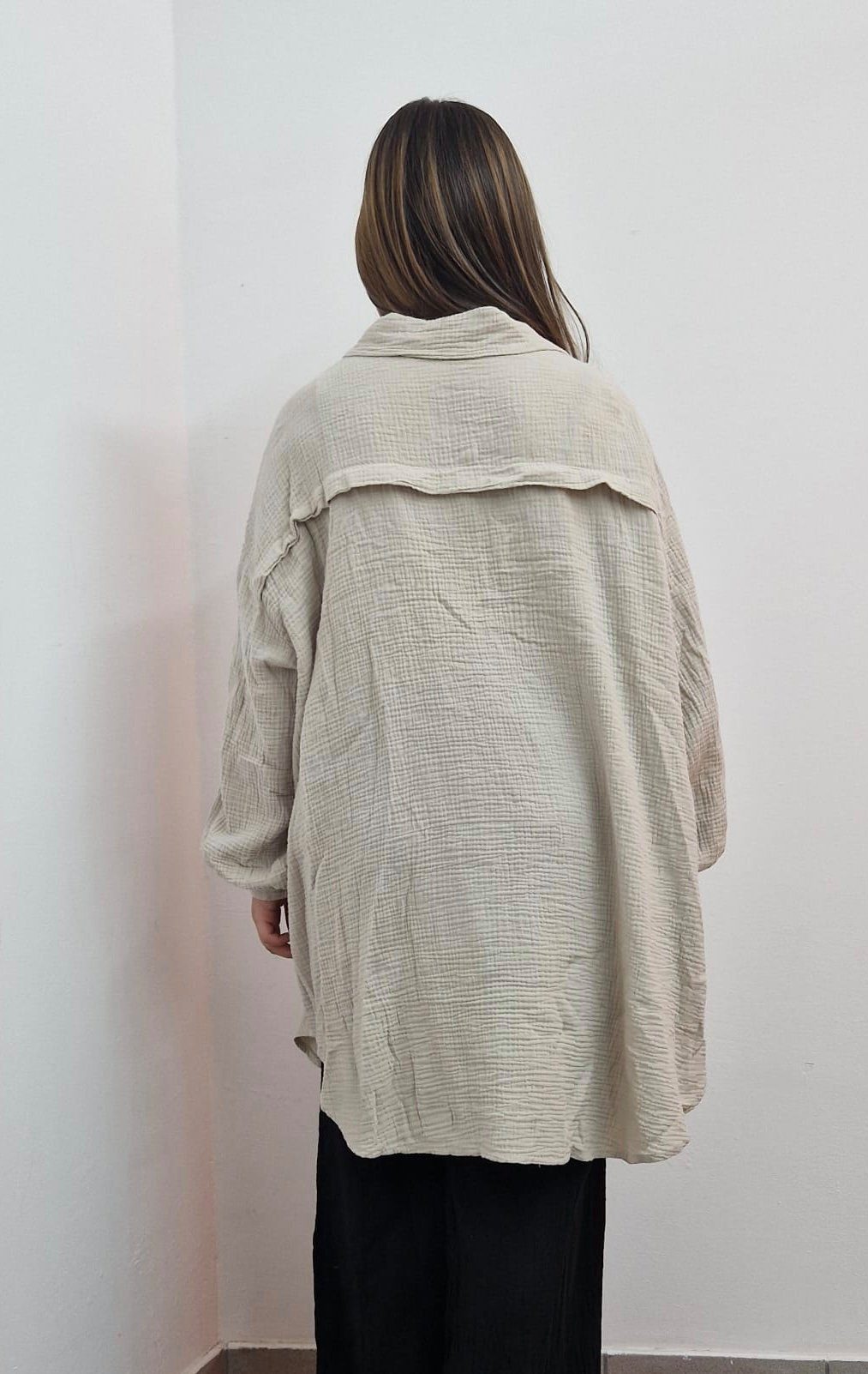 HELLO MISS Blusenkleid Beliebte Musselin Oversize Bluse in Lang, Baumwolle Hemd, Sommer Bluse in Unifarbe