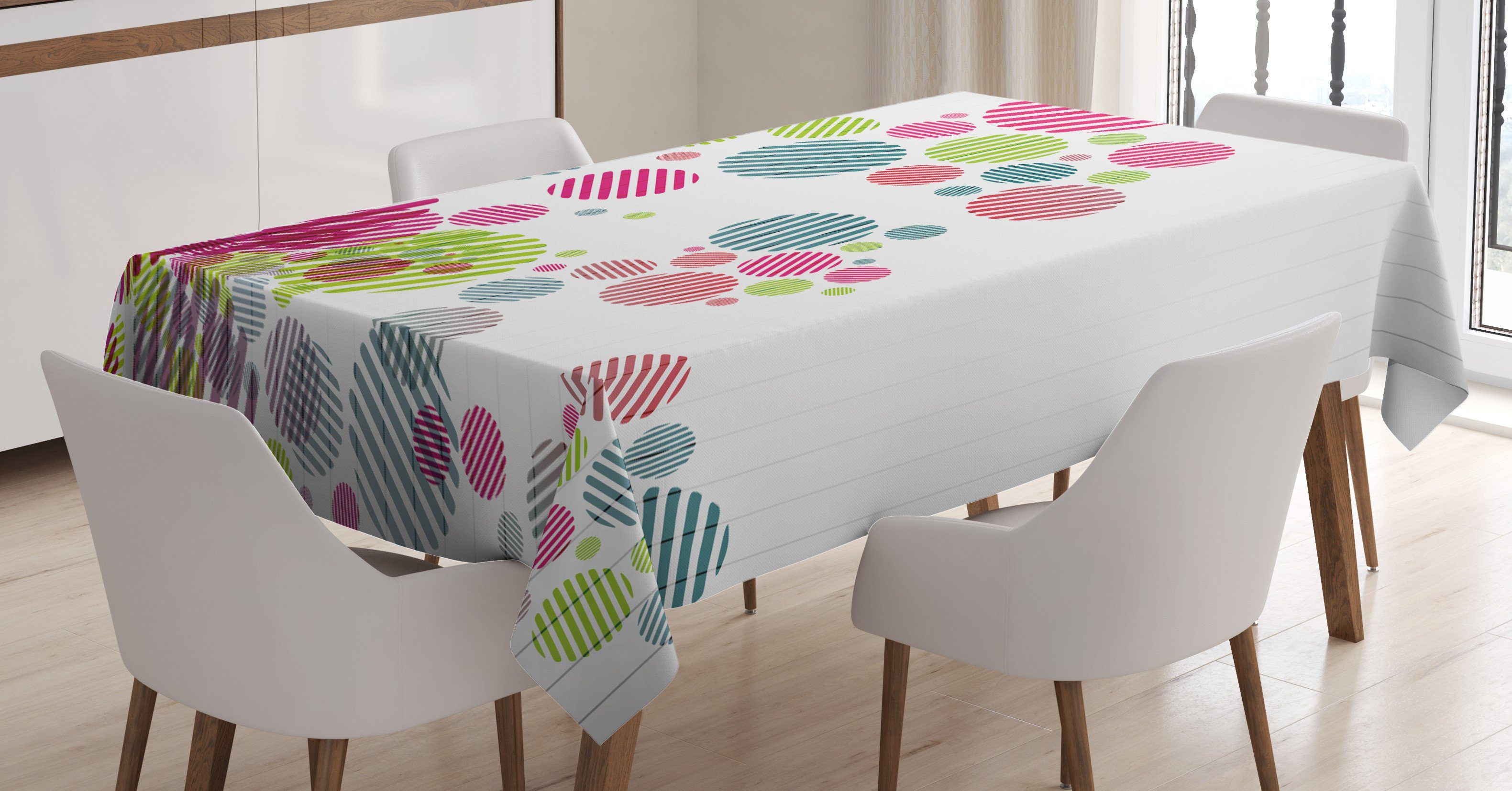 Bereich Farbfest Bunt Außen Waschbar Abstrakte Tischdecke Für Farben, gestreifte den Klare Punkte geeignet Abakuhaus