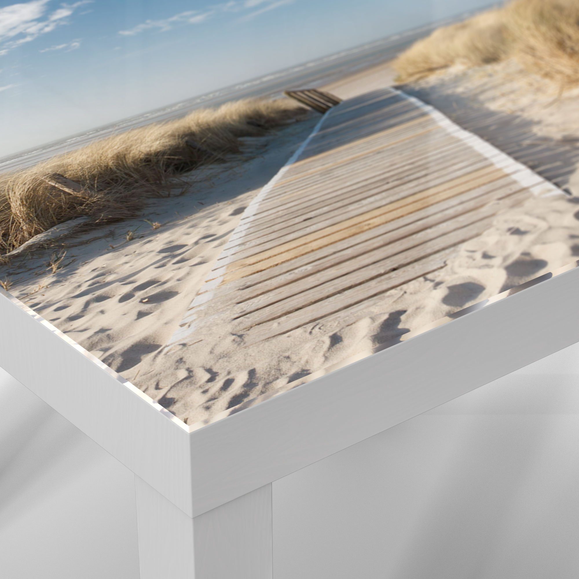 Glas Glastisch modern Weiß Beistelltisch 'Strandaufgang Couchtisch am Meer', DEQORI