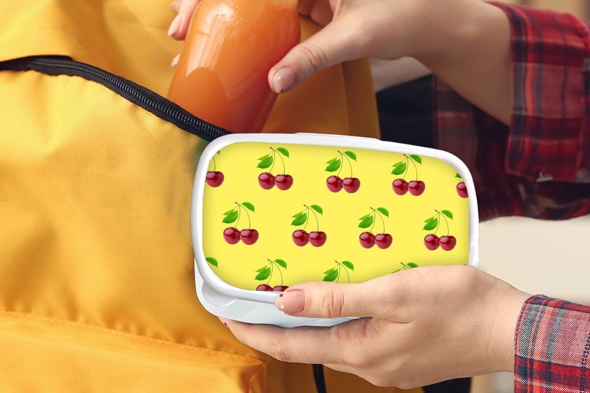 MuchoWow Lunchbox Kirschen weiß Muster, und - für Brotbox und Erwachsene, Mädchen Jungs Kunststoff, für Kinder Rot - Brotdose, (2-tlg)