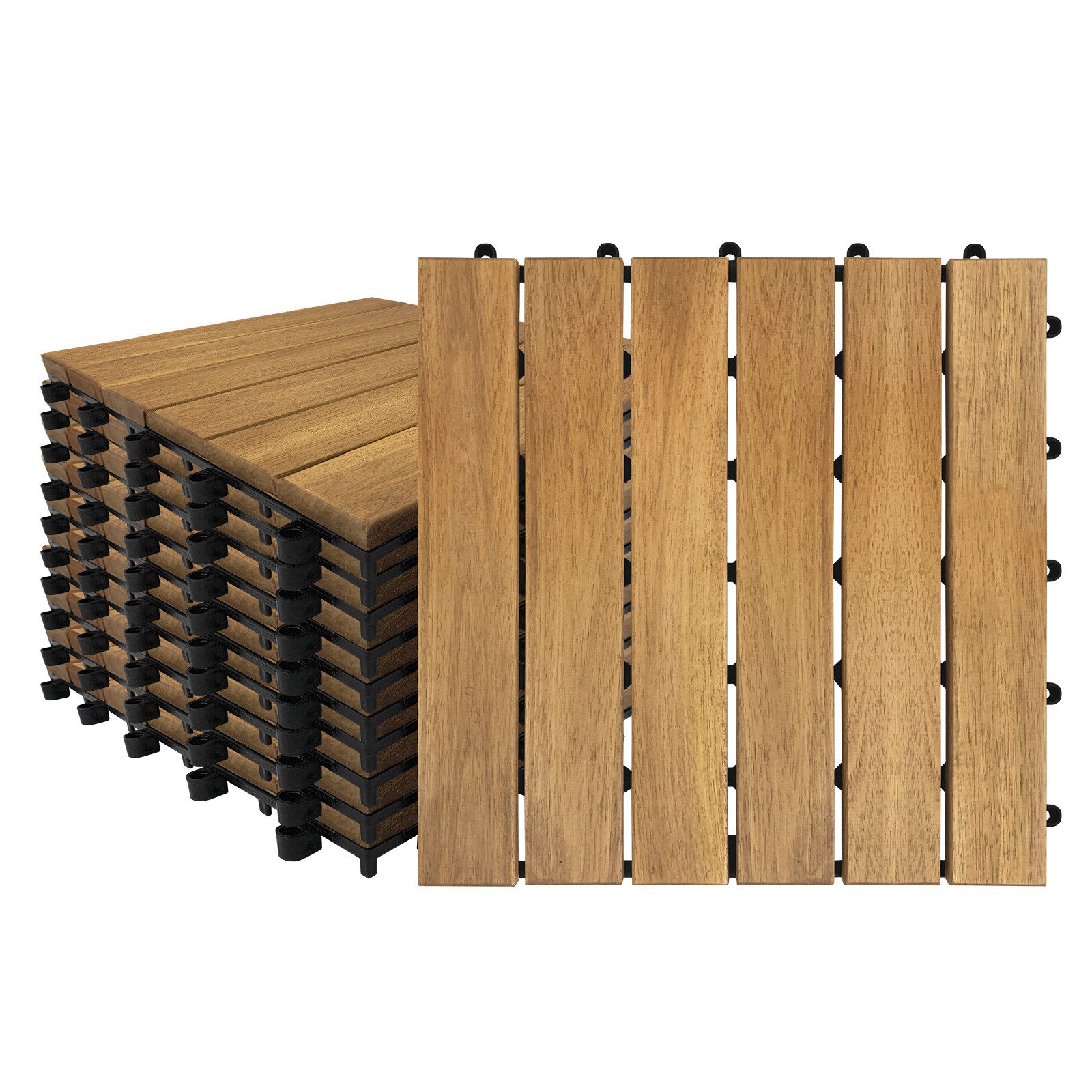FIVMEN Holzfliesen Mosaik aus Akazie 6/12 Latten Fliese 30x30 cm Terrassenfliese, 44 St., Balkonfliesen wetterfest aus Akazienholz mit Klicksystem