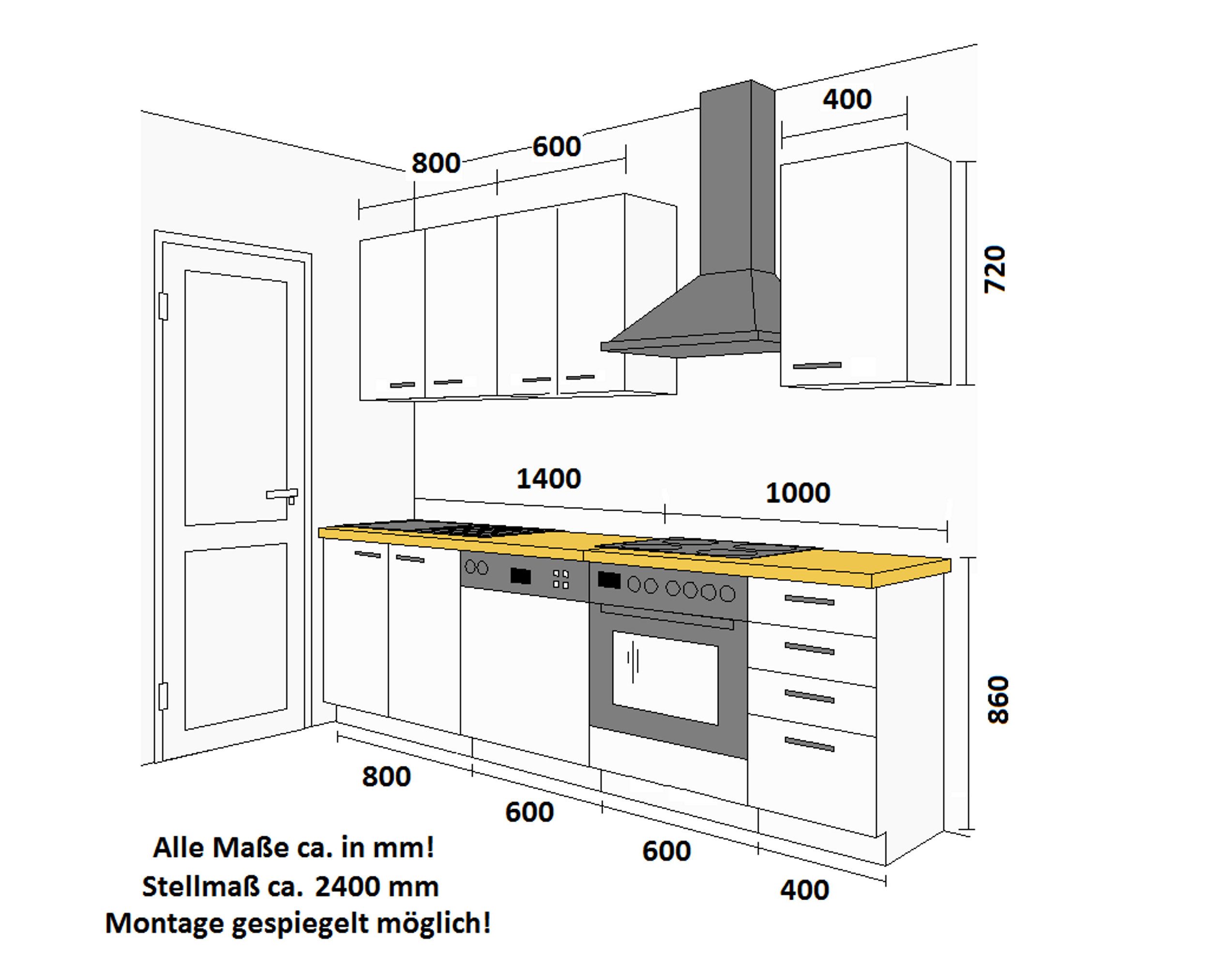Küchen-Preisbombe Küchenzeile Eko White Basic 240 cm weiß Küchenblock Einba günstig online kaufen