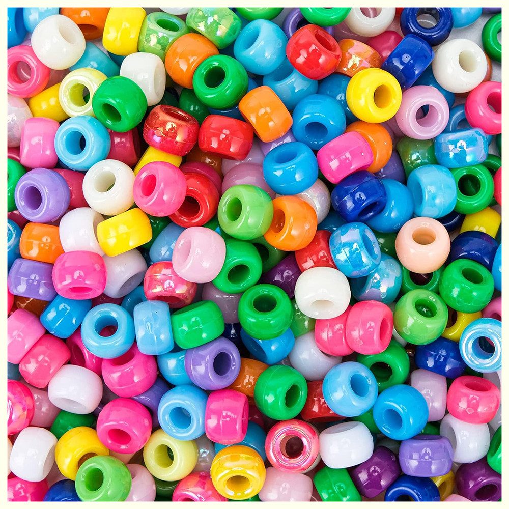 CLTYQ Bastelperlen Bunte transparente Plastikfass-Ponyperlen, Bastelperlen,1800-tlg., gemischte Farben, Perlen für DIY-Schmuckherstellung.