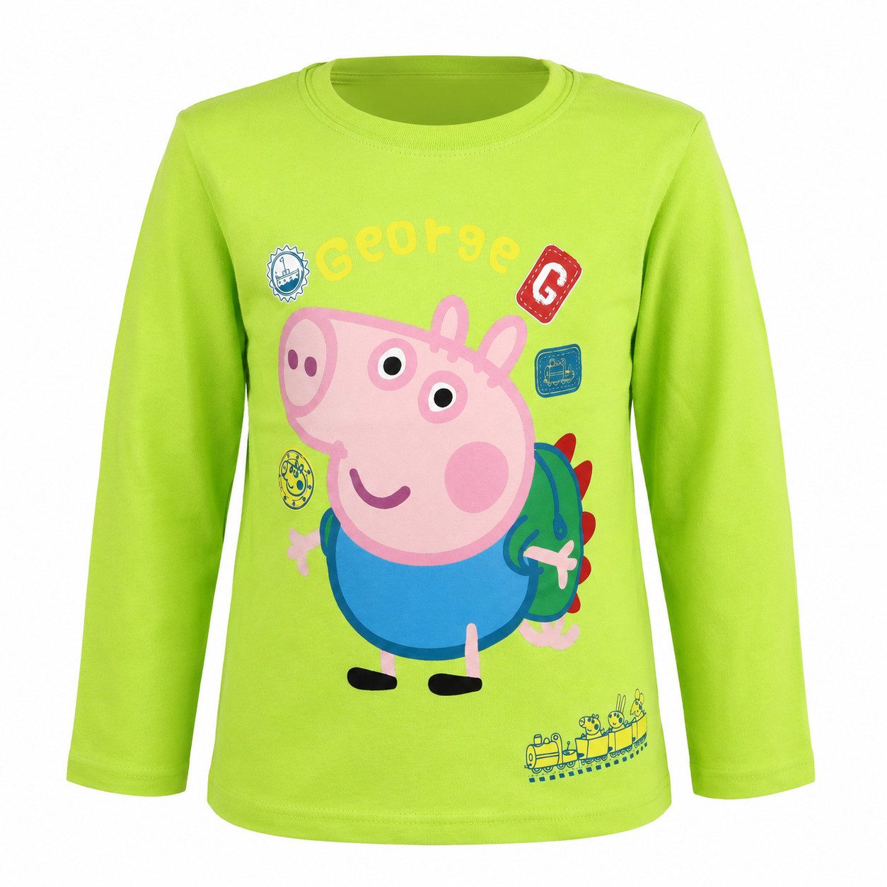 EplusM Langarmshirt Peppa Pig George Wutz Kinder langarm Shirt Gr. 92 bis 116, Baumwolle, Grün