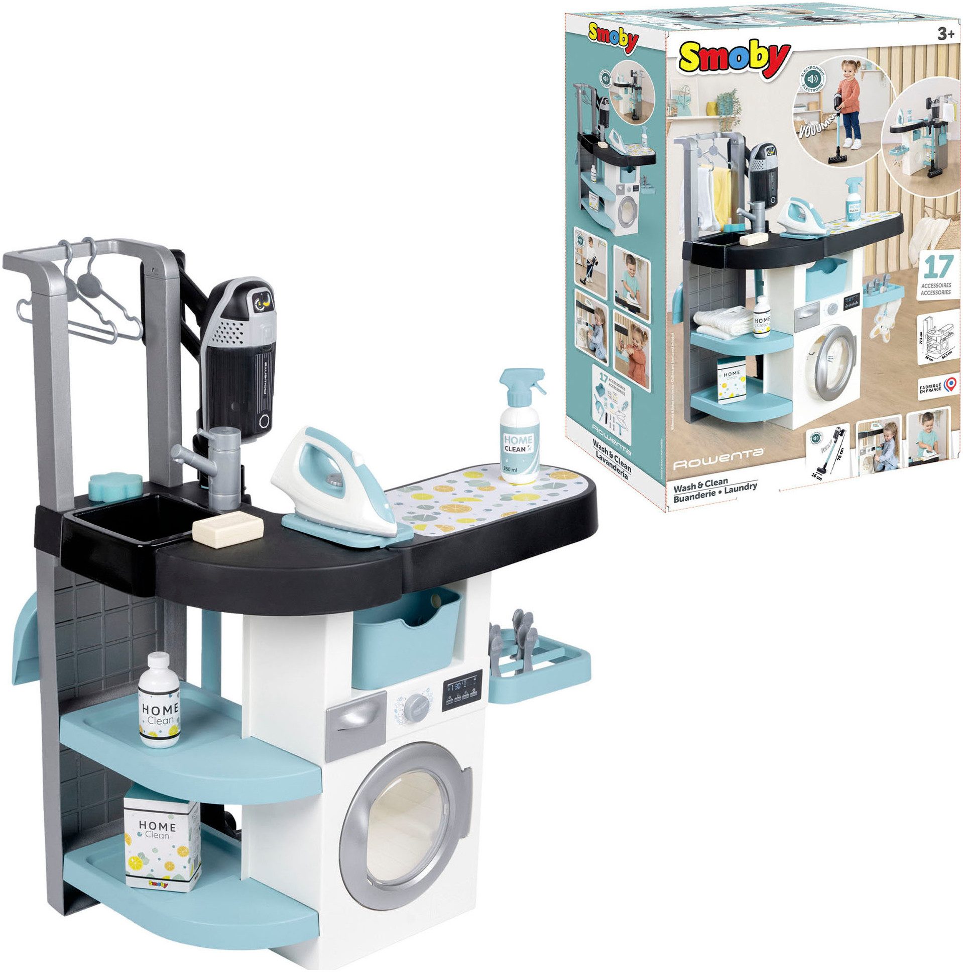 Smoby Kinder-Waschmaschine Rowenta Haushalts-Set, Waschsalon, Made in Europe