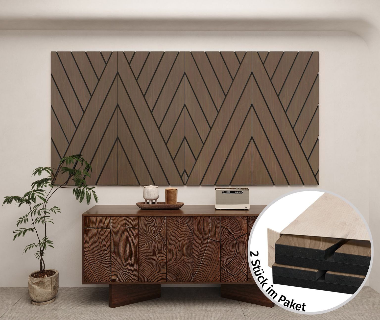 HORI Wandpaneel HORI Akustikpaneele Diamand, BxL: 60x120 cm, 0.72 qm, (2-tlg) HORI Akustik Diamond: Walnuss
