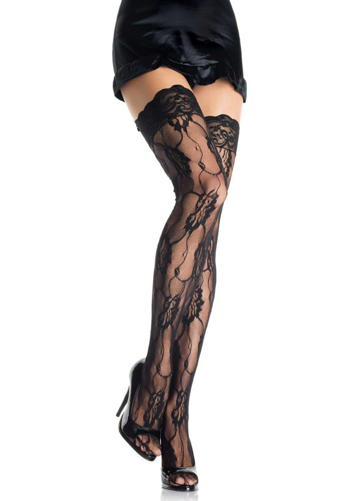 Leg Avenue Чулки с подвязками Halterlose Spitzen Гольфы schwarz Rosenmotiv Gr. 36 bis 40