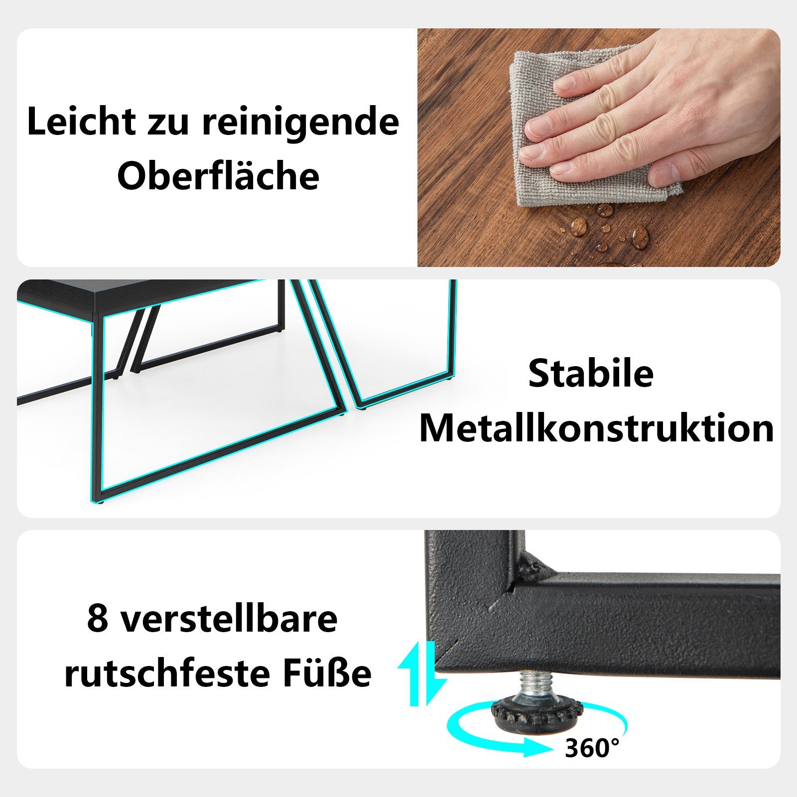 + Set, Metallrahmen, 60x60cm industriell Couchtisch, COSTWAY 80x60cm, 2er