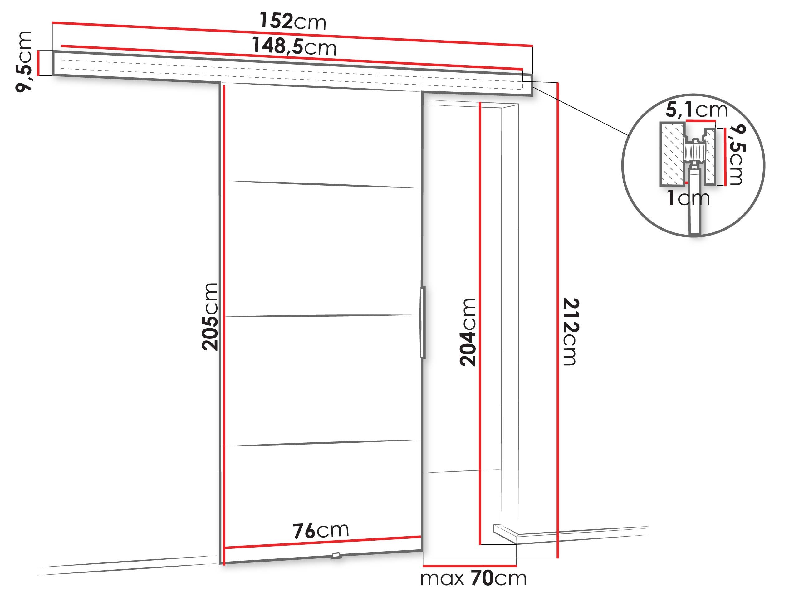 MIRJAN24 Schiebetür Malibu Plus (Tür universell Links / Rechts), Metallkugellagerschiebesystem, 76/86/96/106 cm, Aluminiumgriffe – Bild 4 von 5