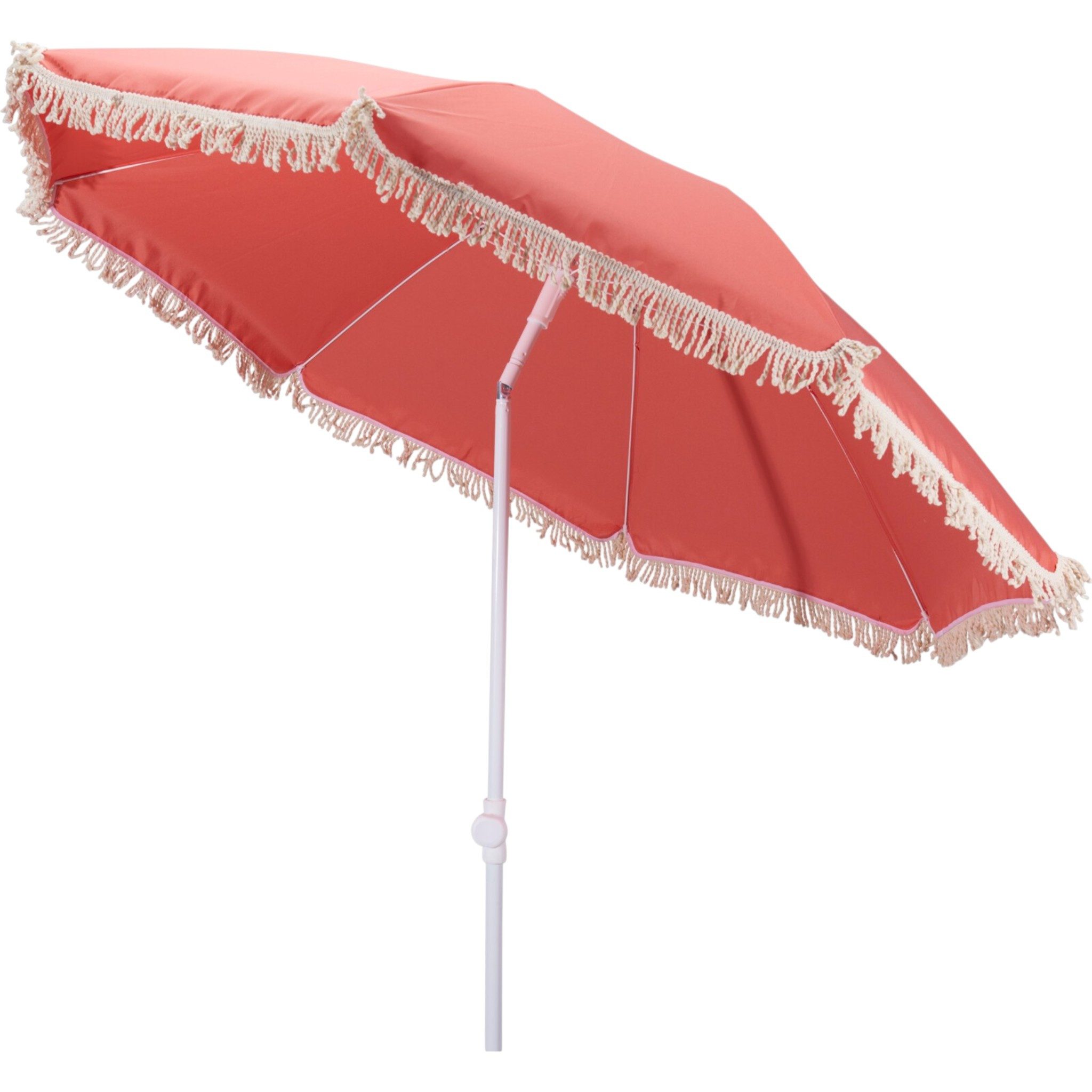 Meinposten Sonnenschirm Fransen 155 cm Mediterran Koralle neigbar UV Schutz 30+ Tragetasche, LxB: 190x155 cm, abknickbar
