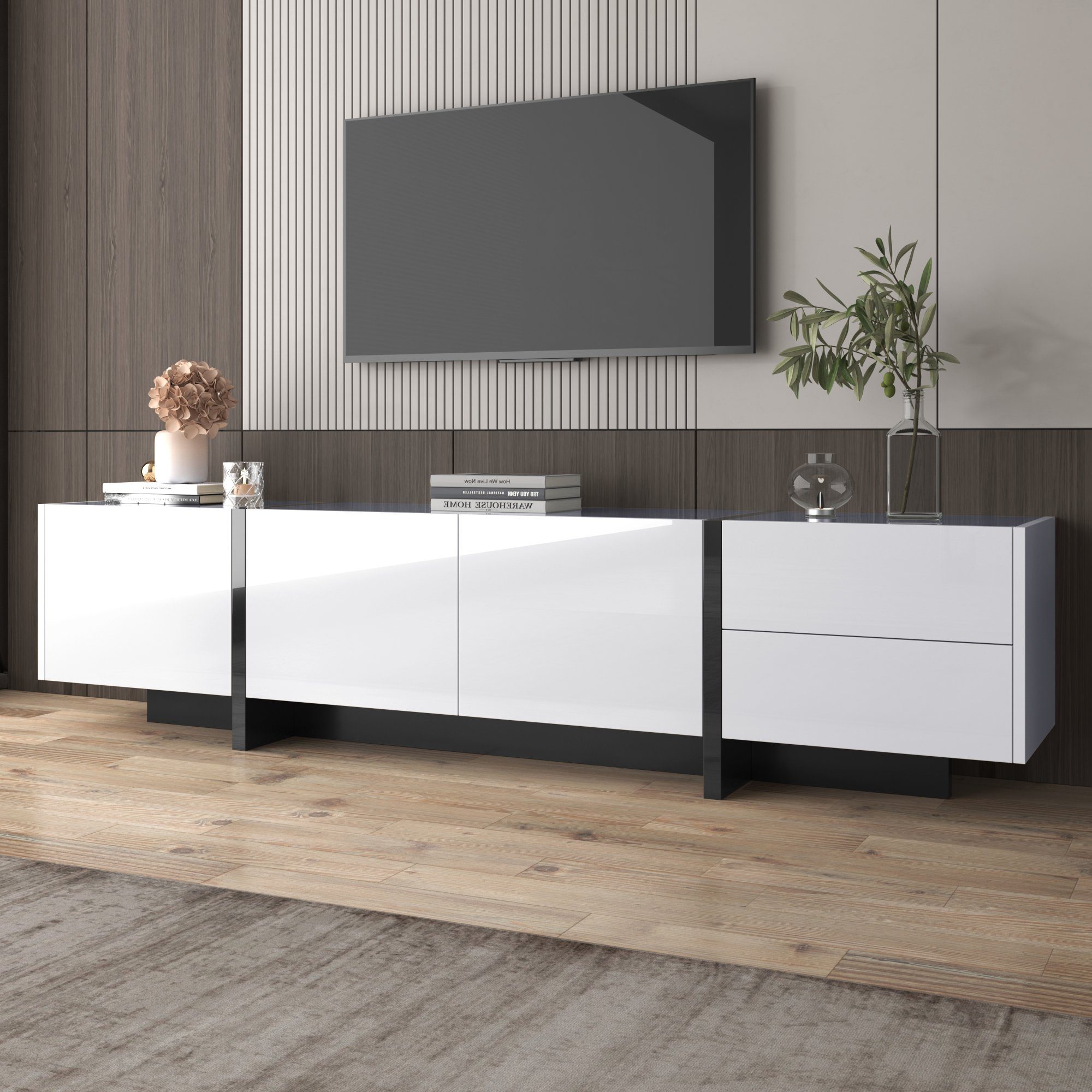 Merax Lowboard, Hochglanz TV-Board, Fernsehtisch scandi, TV-Schrank, Breite:190cm