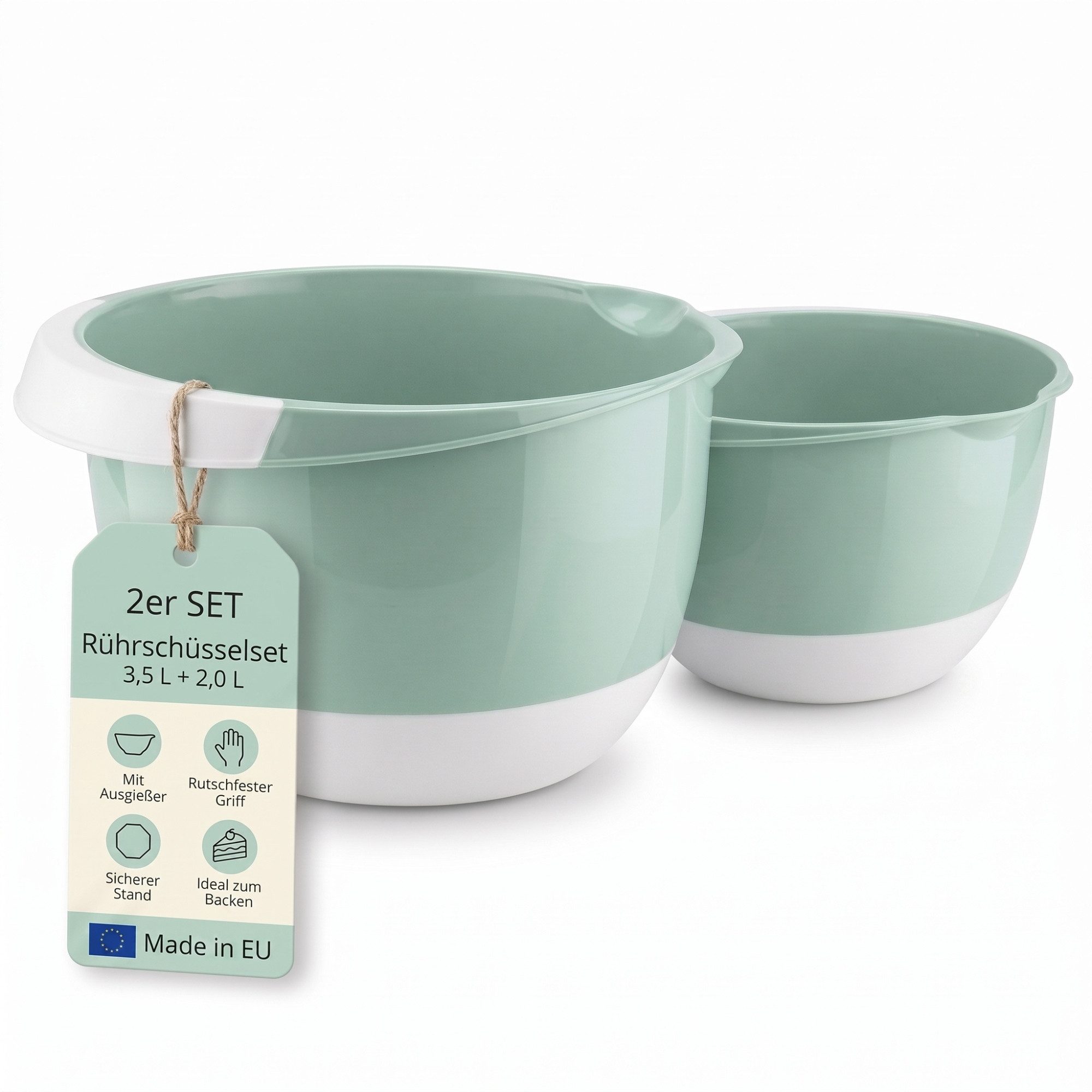 BigDean Rührschüssel Set 3,5 & 2,0 Liter - Set zum Mischen & Verrühren - Teigschüssel, Kunststoff, (Set, 2-tlg), Stoppboden für sicheren Halt - Kochschüssel - Made in Europe