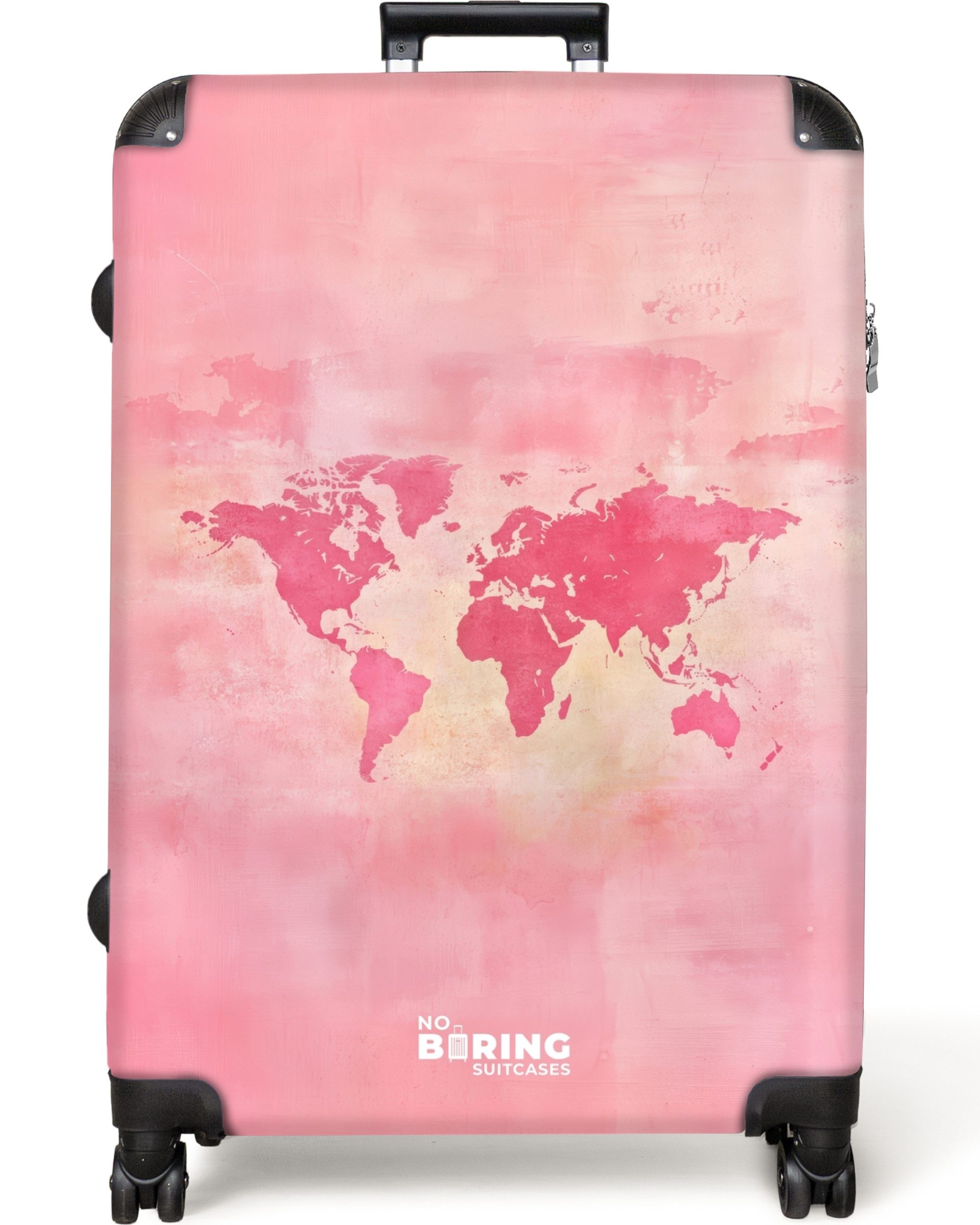 NoBoringSuitcases.com© Hartschalen-Trolley Weltkarte - Rosa - günstig online kaufen