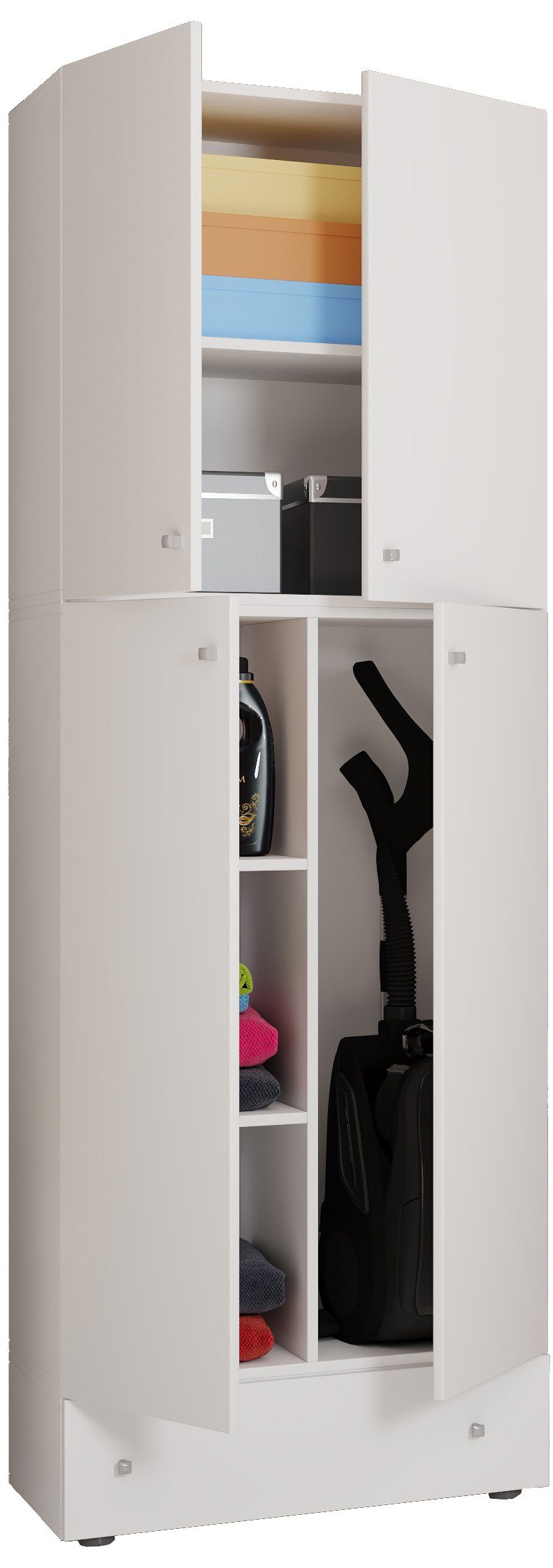 VCM Mehrzweckschrank Haushaltsschrank Lona H. 200 x B. 70 x T. 39 cm Holz Besenschrank, 6 Fächer, Extra Schublade