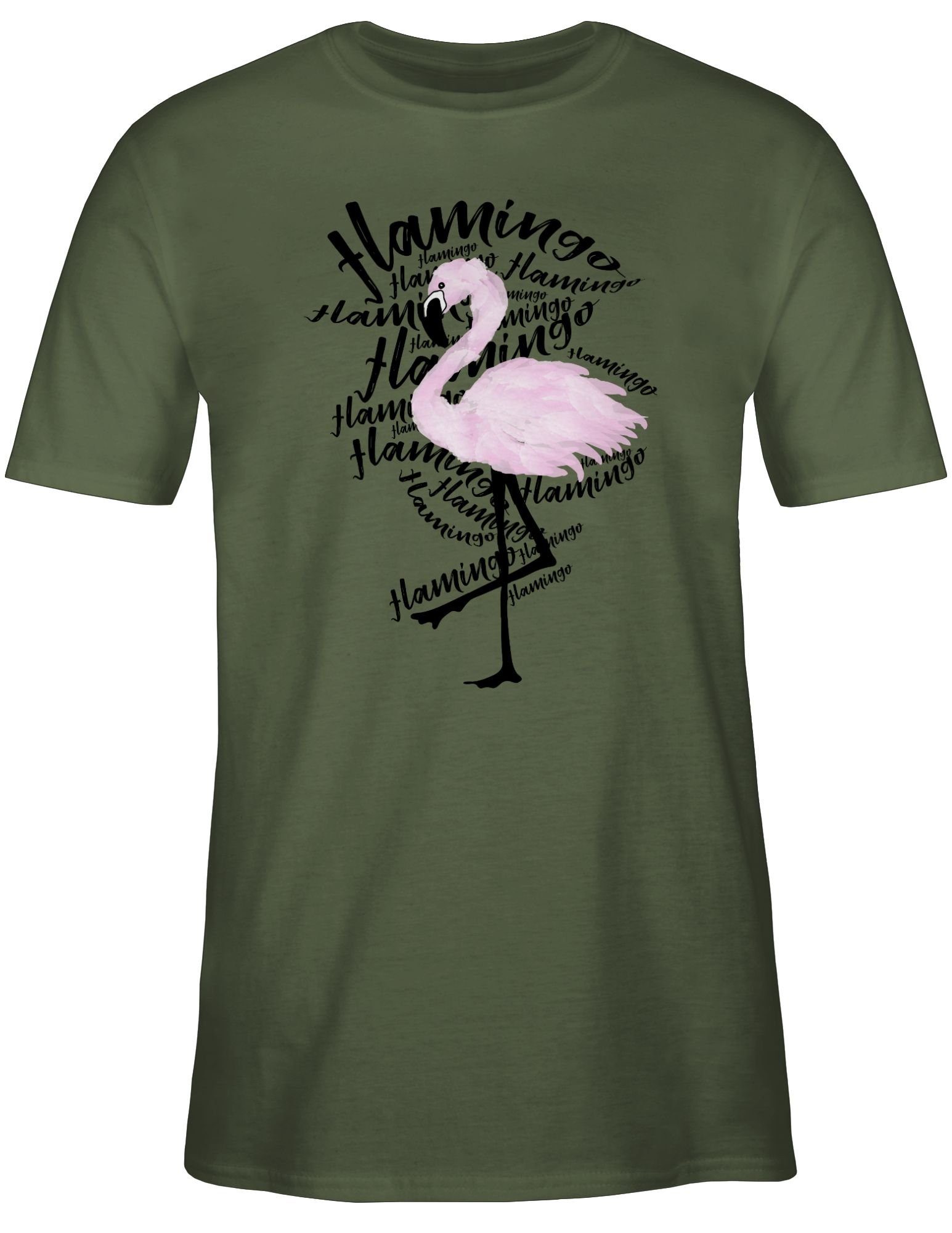 Shirtracer T-Shirt Flamingo Tiere Zubehör 2 Army Grün