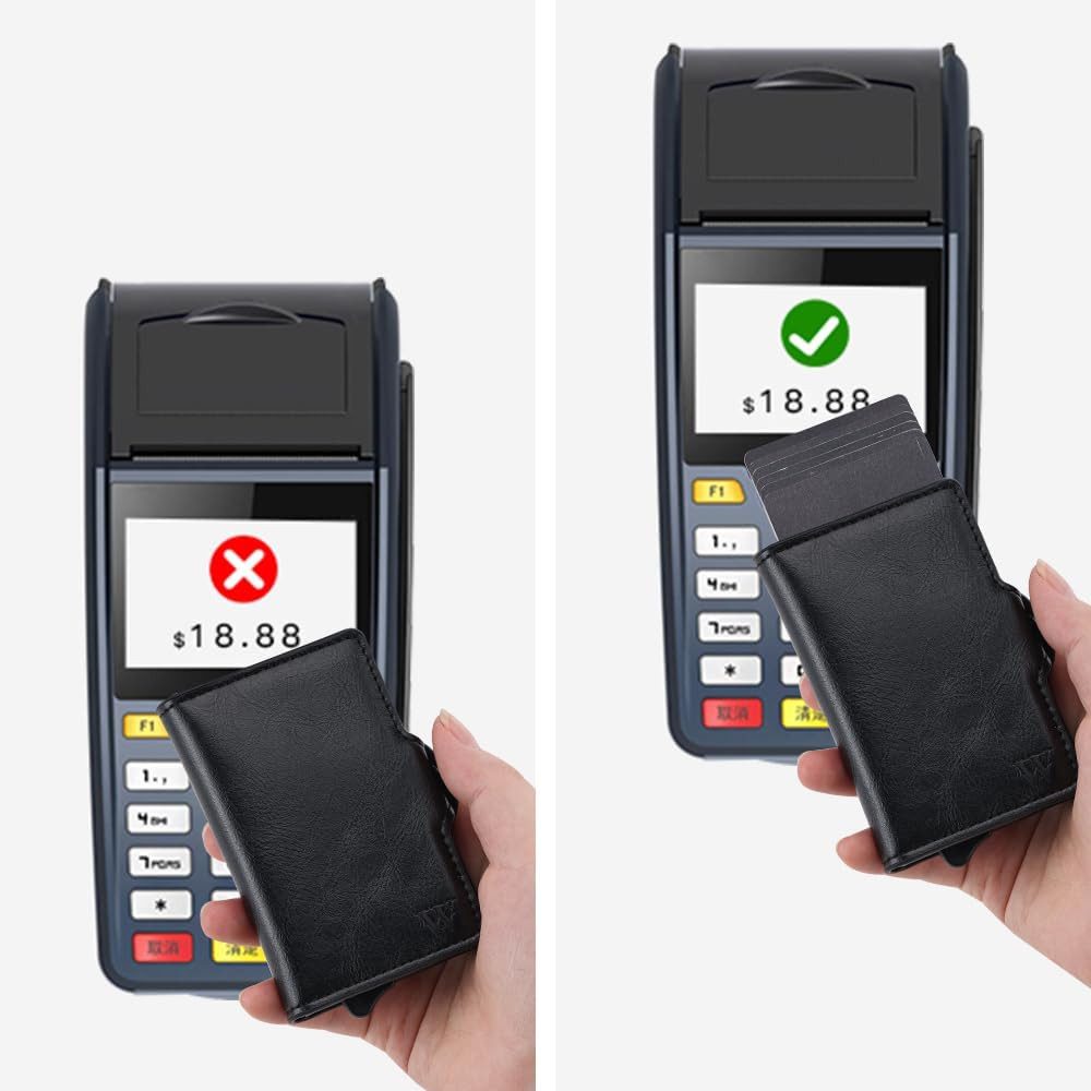 Toomoke Mini Geldbörse Pop-up Wallet Herren, RFID Geldbörse, Kartenbörse, Aluminium Etui (mit 2 Kartenfächern, Druckknopf, Platz für Karten und Geldscheine), Do – Bild 5 von 5