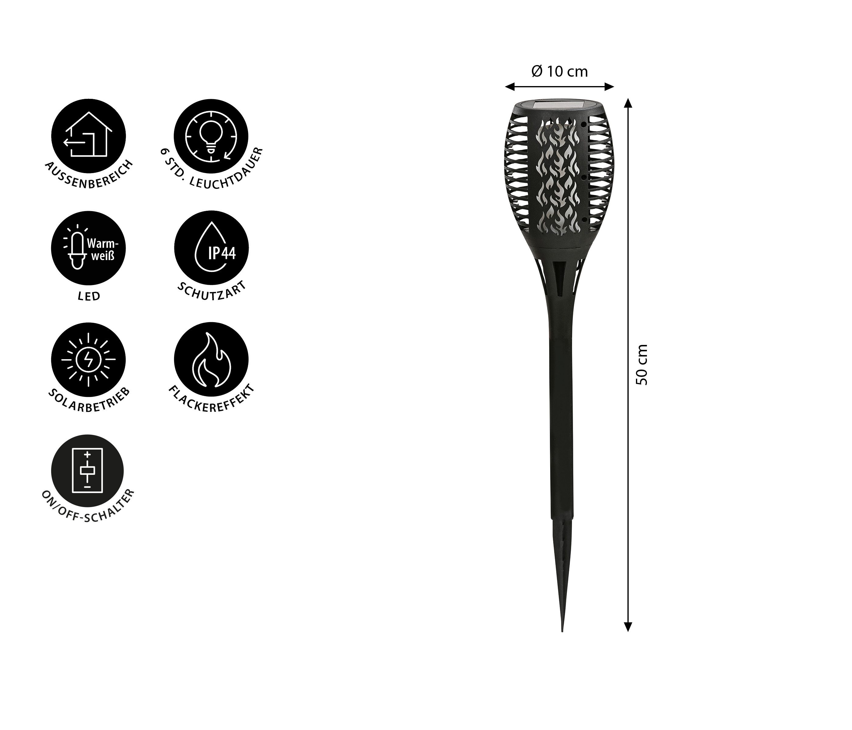 Dehner LED Solarleuchte Flammenfackel Nura, warmweiß, Ø 10 cm, Höhe 50 cm, Kunststoff, Warmweiß