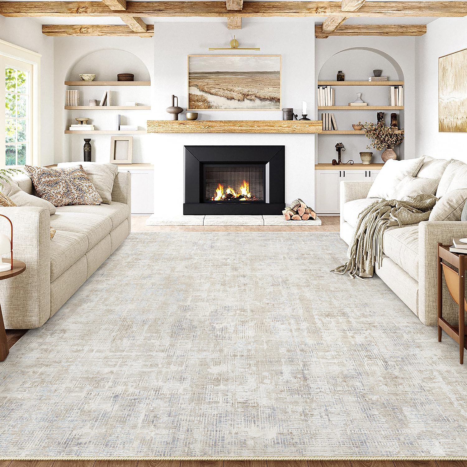 PURECOZY Teppich kurzflor, Wohnzimmerteppich, rutschfester Teppich, Abstrakter Stil, rechteckig, geeignet für verschiedene Innenräume, 300x400cm