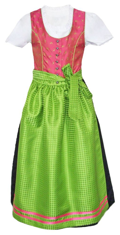 Isar-Trachten Dirndl Kinder Trachtenkleid 'Elena' 3-tlg., Pink Grün