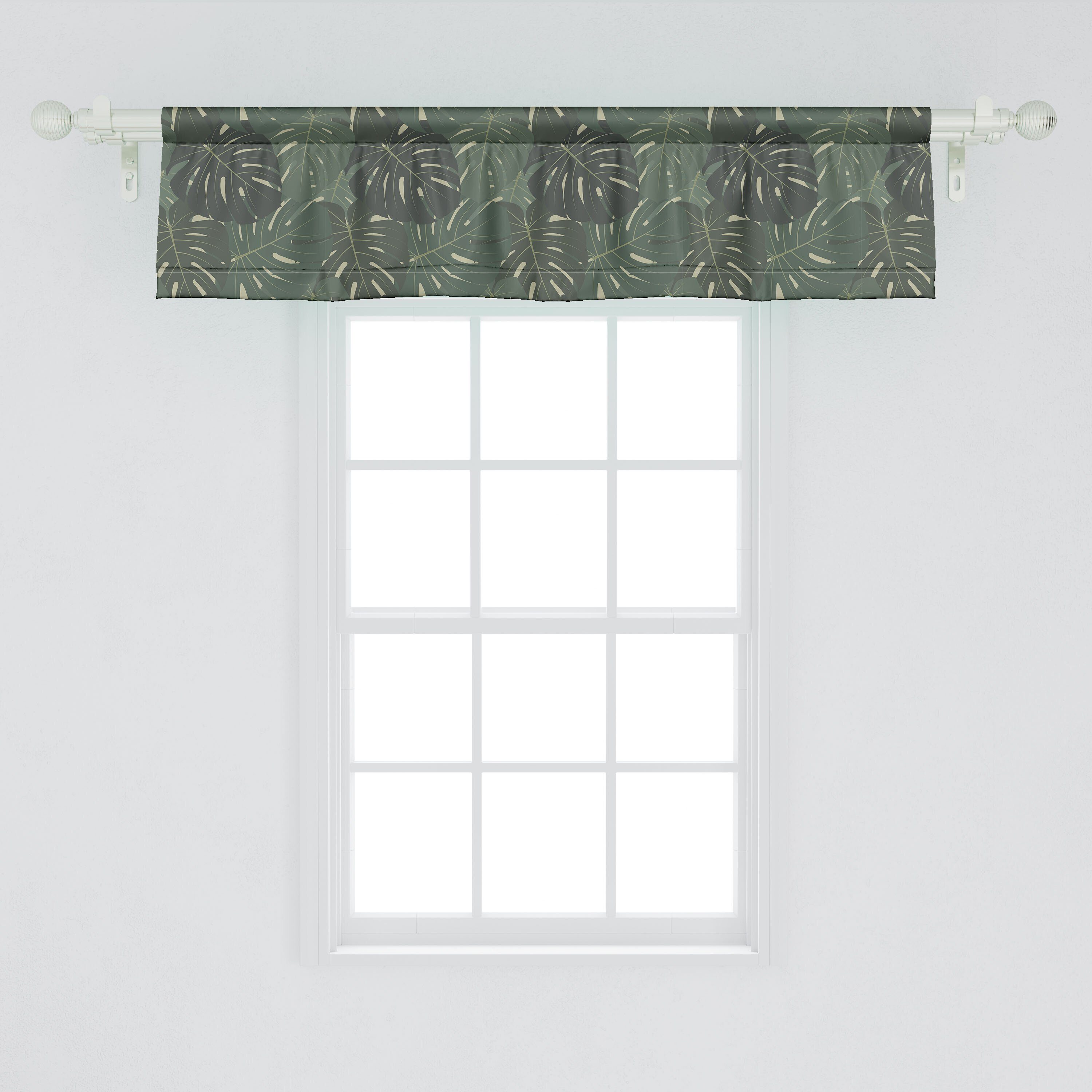 Scheibengardine Vorhang Volant für Küche Abakuhaus, Microfaser, mit Exotische Schlafzimmer Kunst Blätter Stangentasche, Monstera Tropisch Dekor