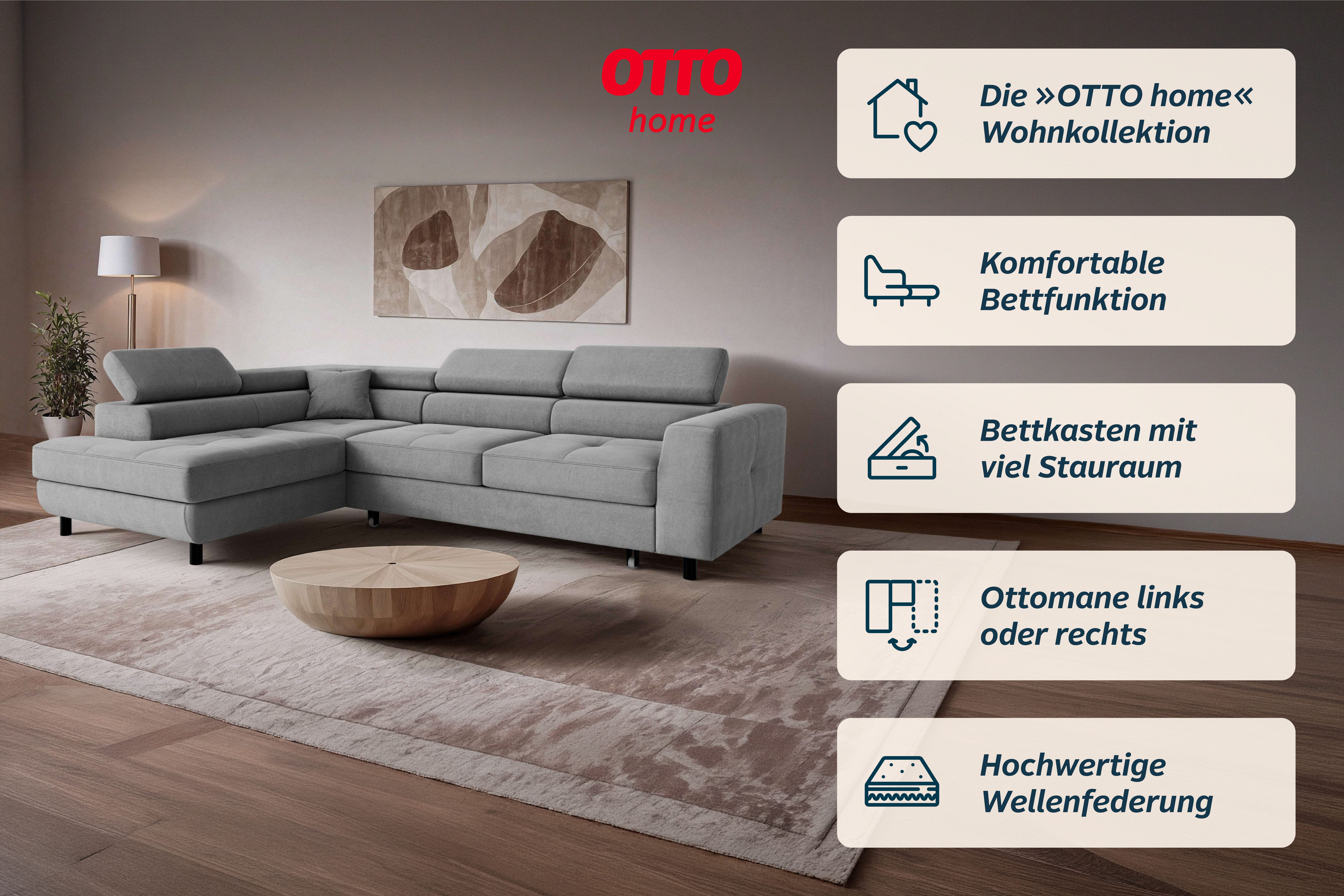 OTTO home Ecksofa AADEN Schlafsofa 254 cm - OTTO. Verlässliche Qualität., mit Bettfunktion, Bettkasten, Kopfstützen, rechts/links bestellbar – Bild 3 von 5