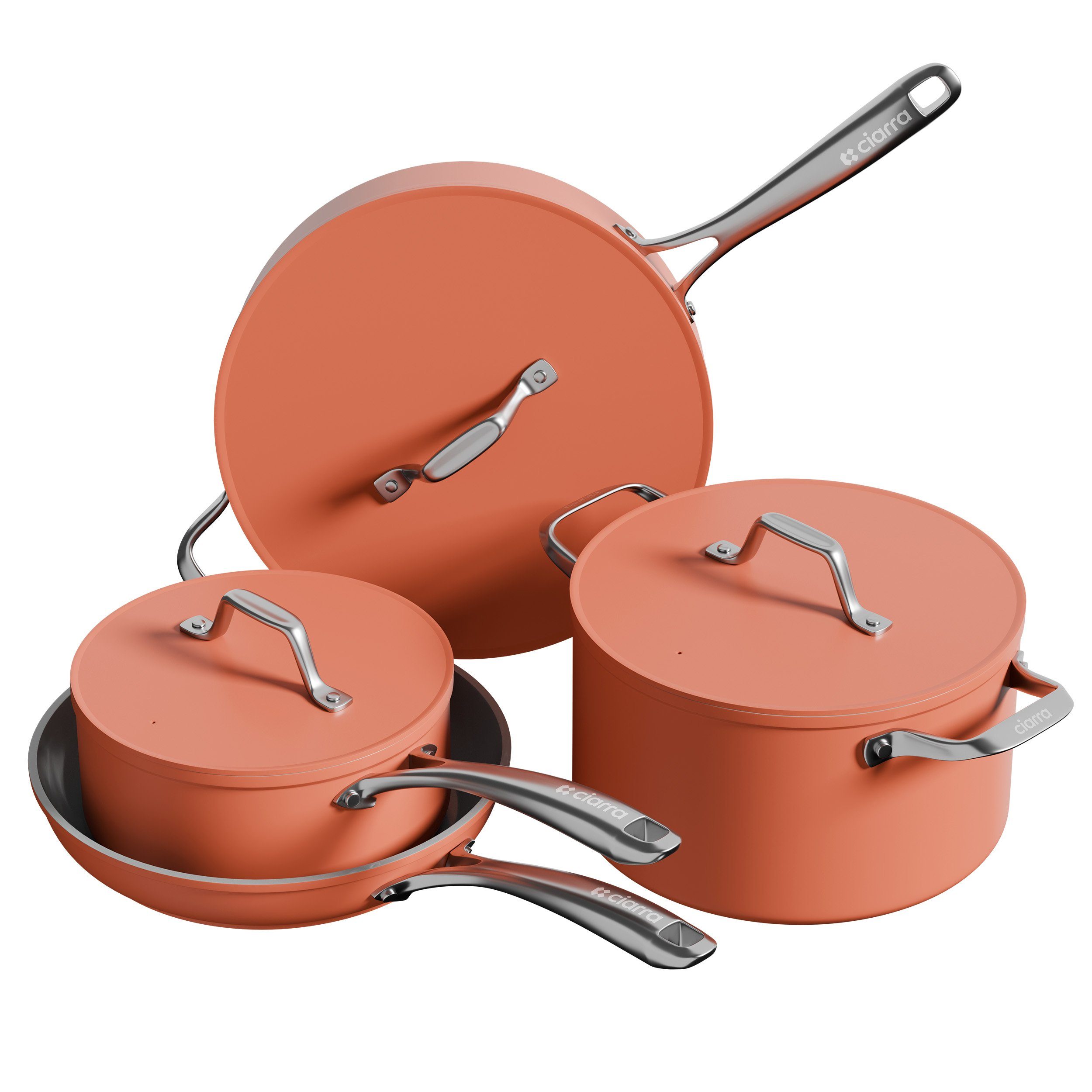 CIARRA Topf-Set MOP7-4, Keramik, Aluminium, Gusseisen (Topf- & Pfannen-Sets, 4-tlg., Backofen, Induktionsgeeignet), Ciarra Beyond Kochgeschirr Pfannenset Antihaftbeschichtung mit Deckeln