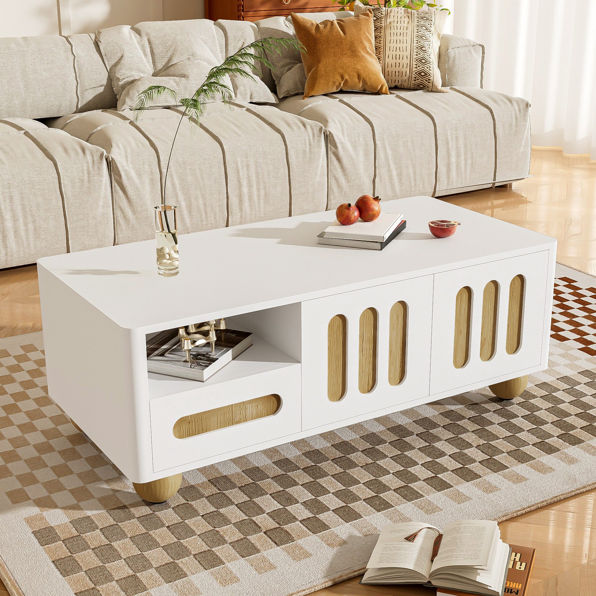 HAUSS SPOLE Couchtisch 105x50x40cm mit 4 Türen, 2 Schubladen und offenem Fa günstig online kaufen