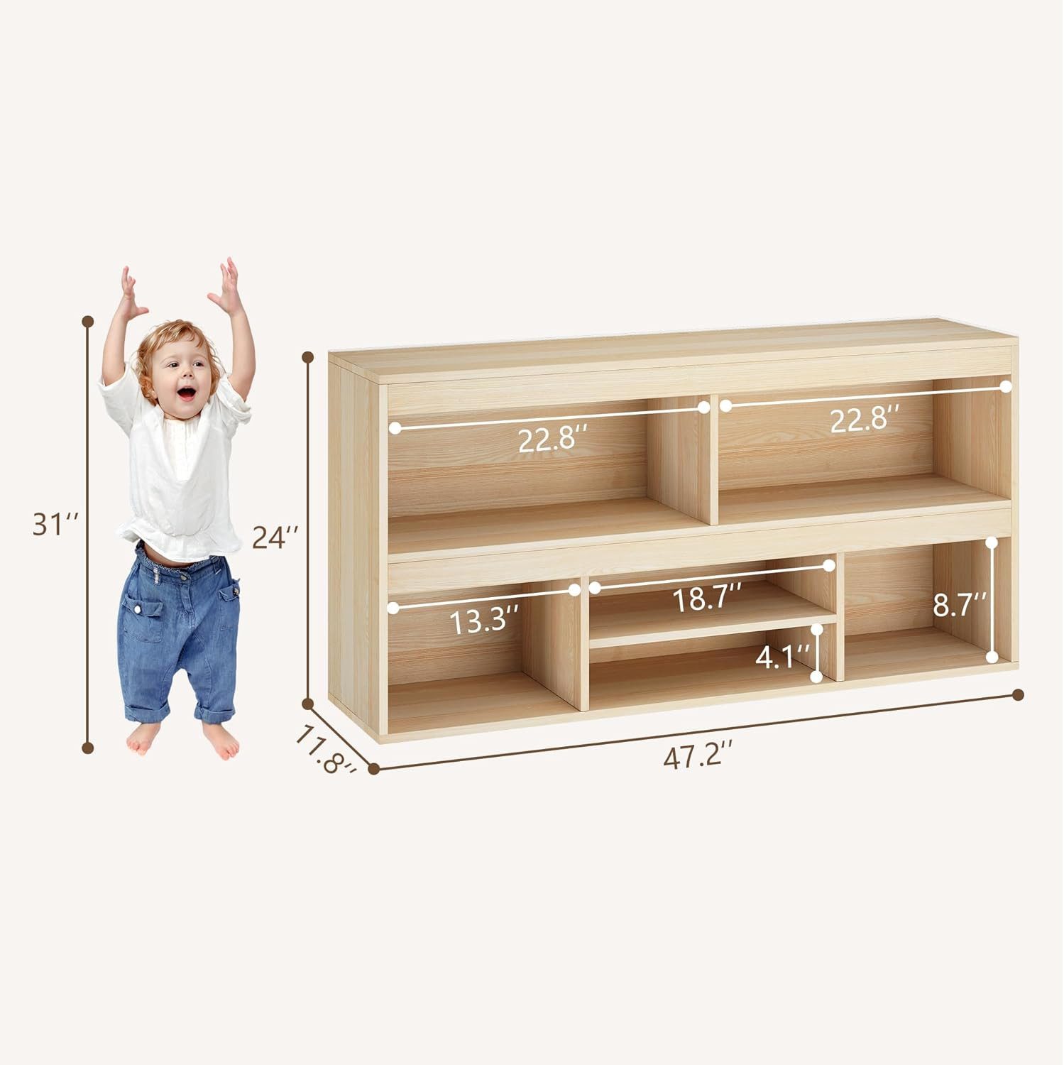 GarveeMore Kinderregal mit 6 Fächern,Holz-Aufbewahrungsschrank,120x30x61cm, günstig online kaufen