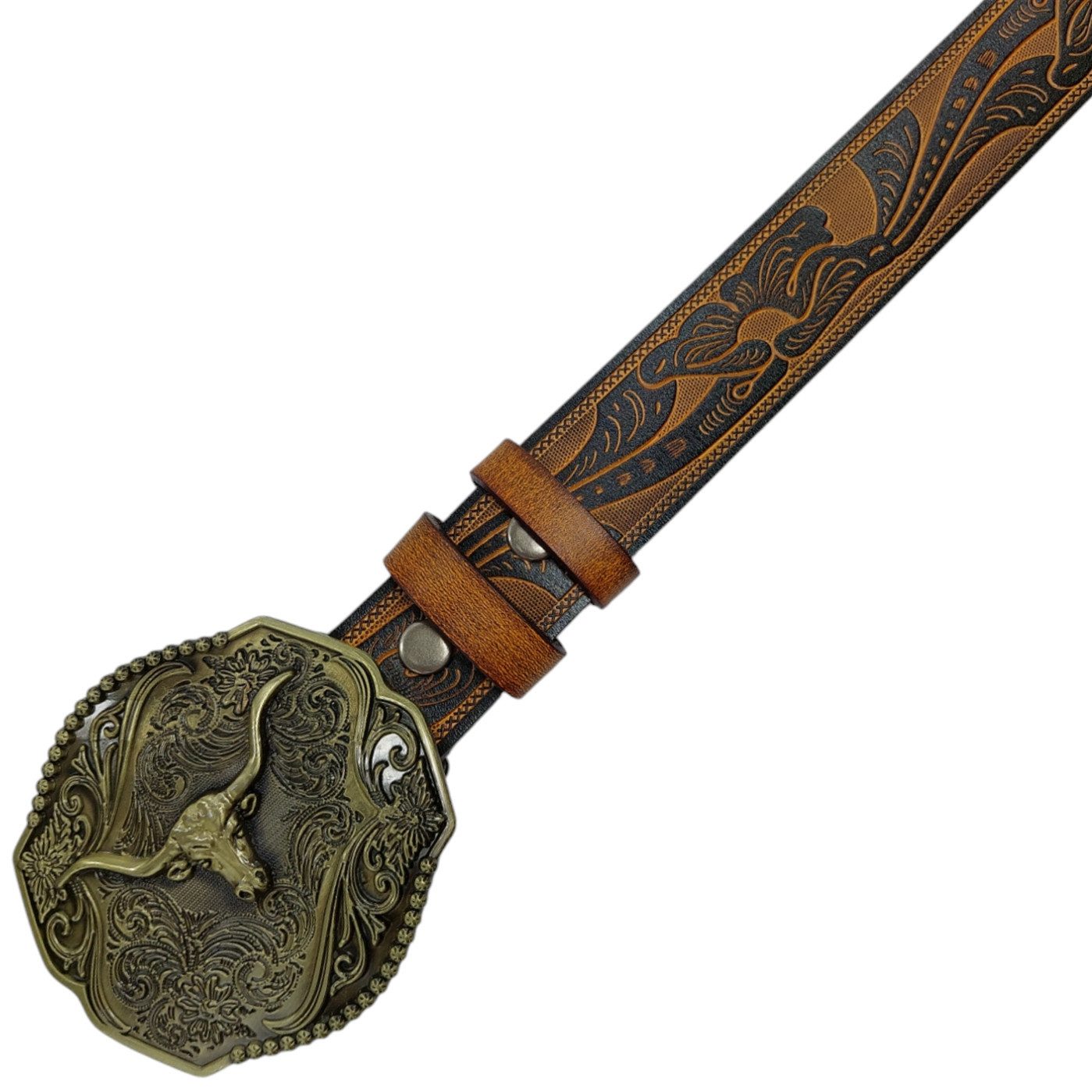 Ware aus aller Welt Ledergürtel Wild West Wechselgürtel Western Gürtel mit Longhorn Gürtelschnalle