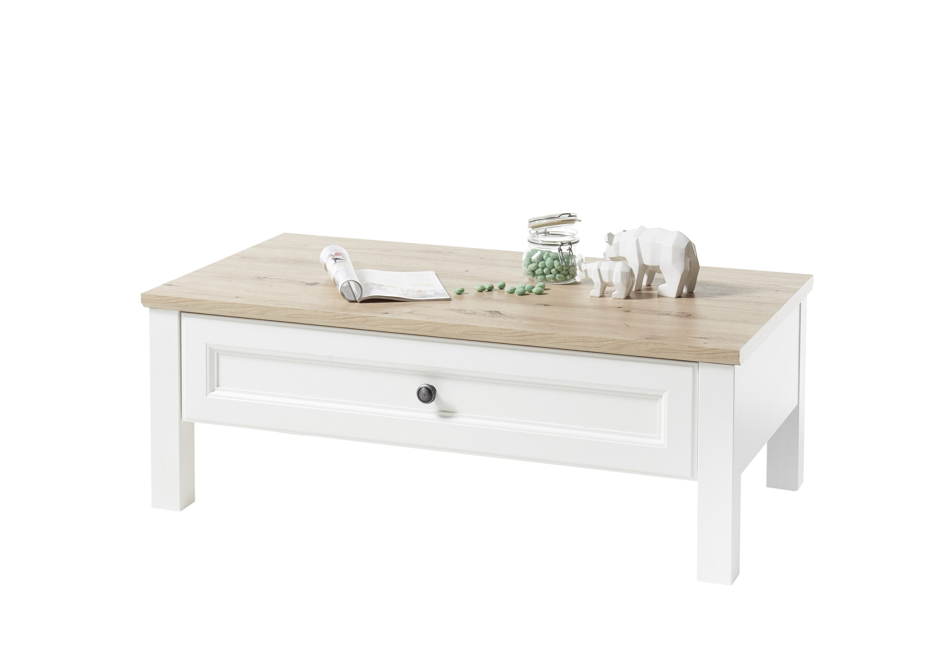 PREISBRECHER Couchtisch Toskana, Schublade, Artisan Eiche Dekor, weiß - 110x41x60 (BxHxT)