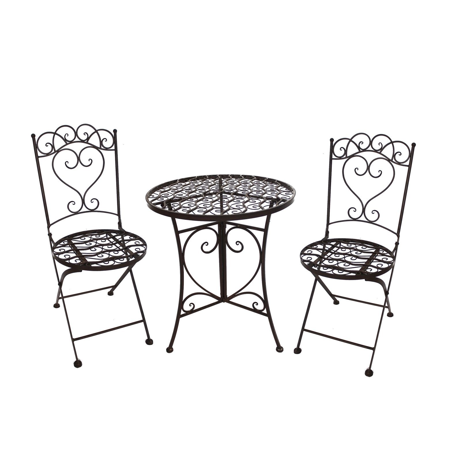 HTI-Living Sitzgruppe Gartentisch mit 2 Stühlen Curly Braun, (Set, 3-tlg., 1x Tisch und 2x Stühle), Sitzgruppe Metall Garten Nostalgisch