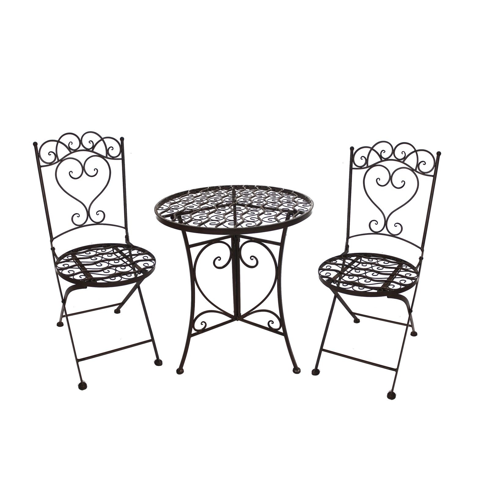 HTI-Line Balkonset Tischgruppe Curly, (Set, 3-tlg), Sitzgruppe Metall Garten Nostalgisch Braun