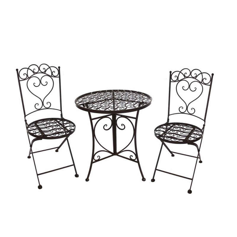 HTI-Line Balkonset Tischgruppe Curly, (Set, 3-tlg., 1x Tisch und 2x Stühle), Sitzgruppe Metall Garten Nostalgisch