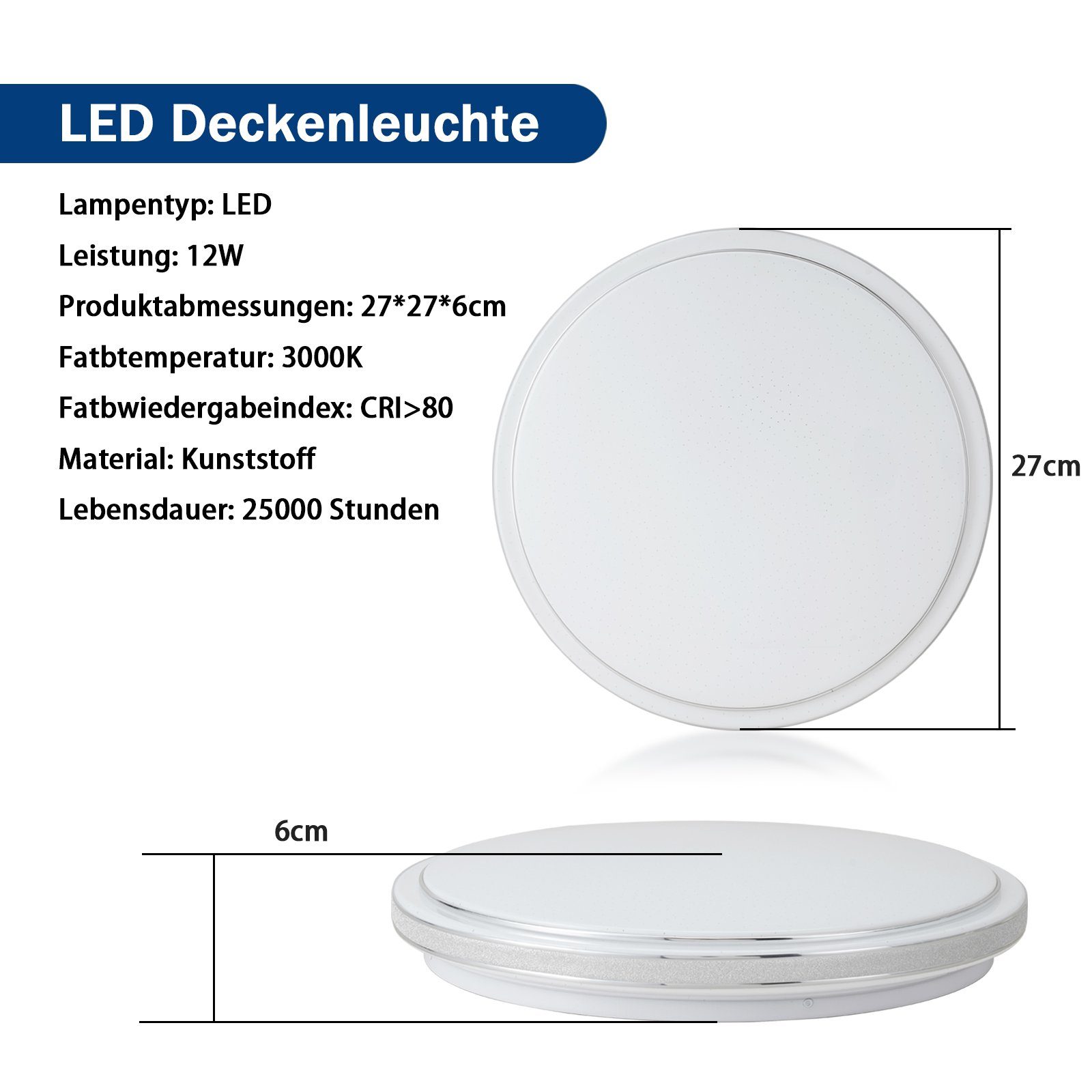 ZMH LED Deckenleuchte Wohnzimmer Deckenlampe Sternenhimmel Deckenlampe Modern Flur, LED fest integriert, 3000K – Bild 4 von 5