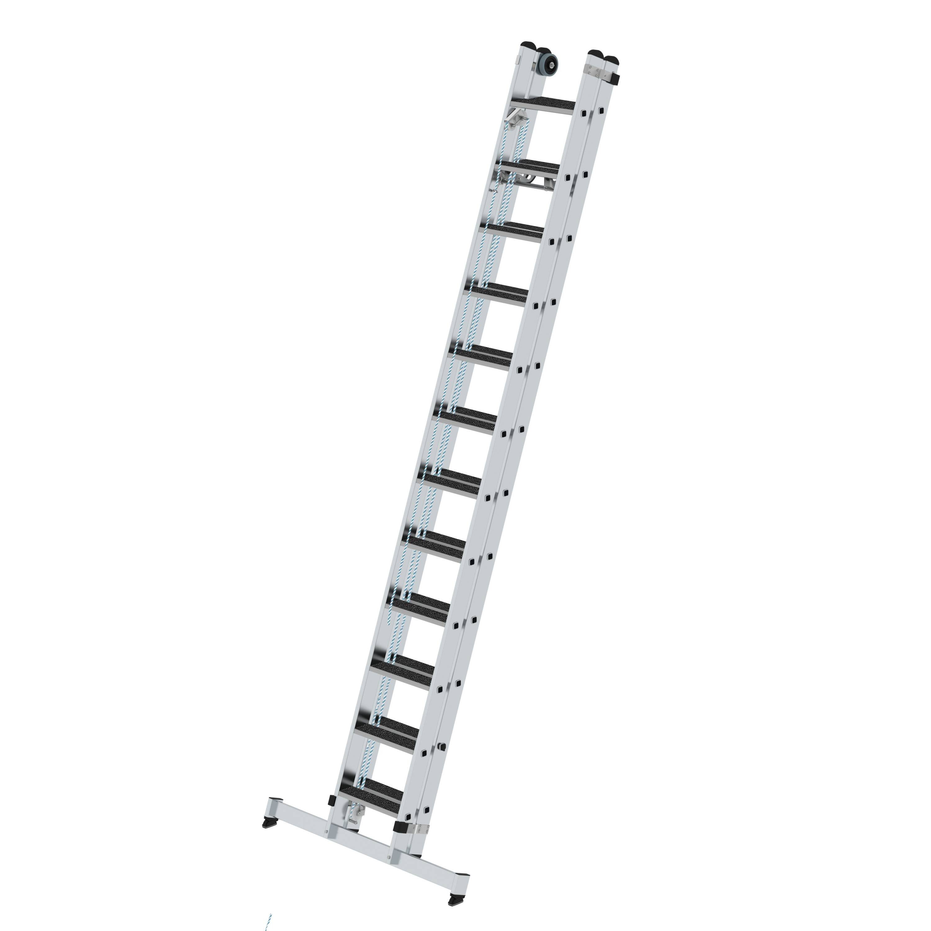 PROREGAL® Schiebeleiter Stufen-Seilzugleiter und mit Traverse nivello® clip-step 2-teilig R13