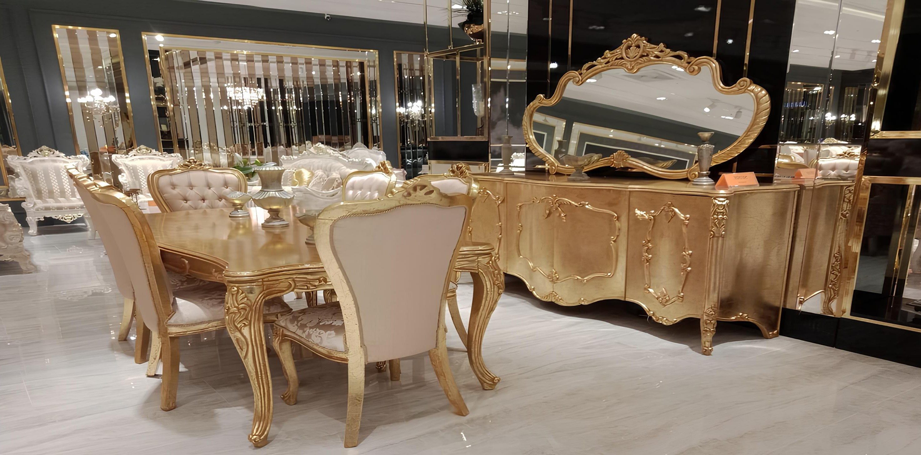 Xlmoebel Esszimmer-Set Luxus 9-teiliges Garnitur Set mit Tisch, Stühlen und Spiegel, (9-St), Made in Europa