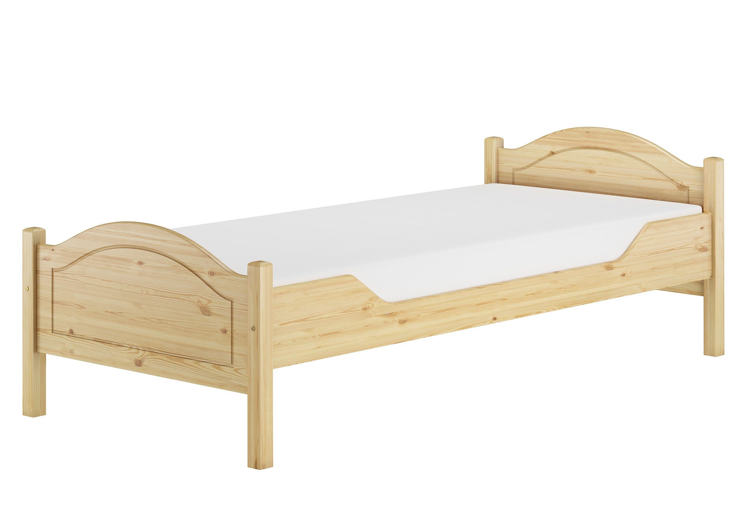 90x200, ERST-HOLZ Massivholz-Einzelbett Bett lackiert Kieferfarblos mit Kiefer Rollrost
