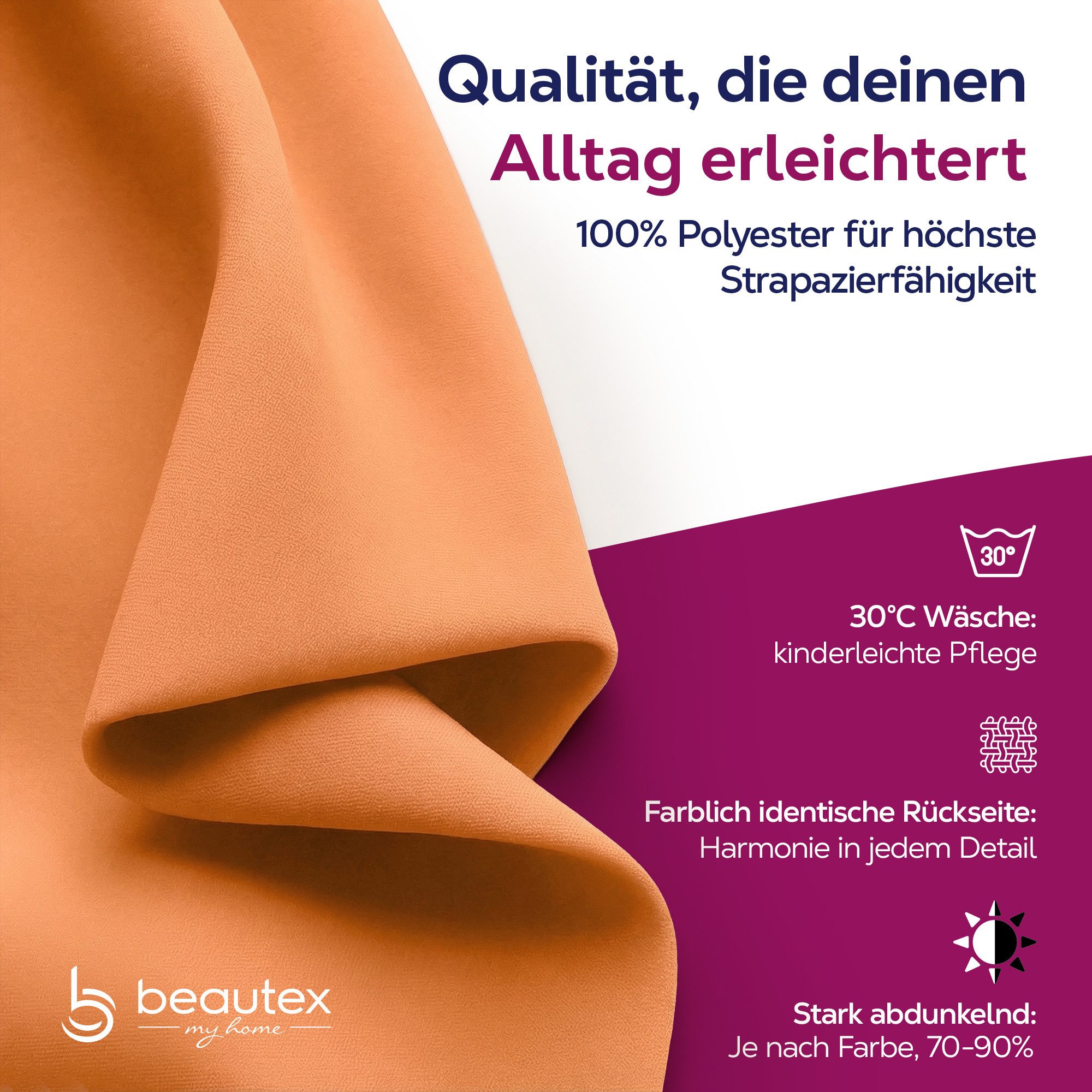 Beautex Verdunkelungsvorhang Kräuselband Vorhang blickdicht abdunkelnd U-Band (1 St), Kräuselband, verdunkelnd, lichtmindernd, wärmeisolierend, pflegeleicht, wa – Bild 2 von 5