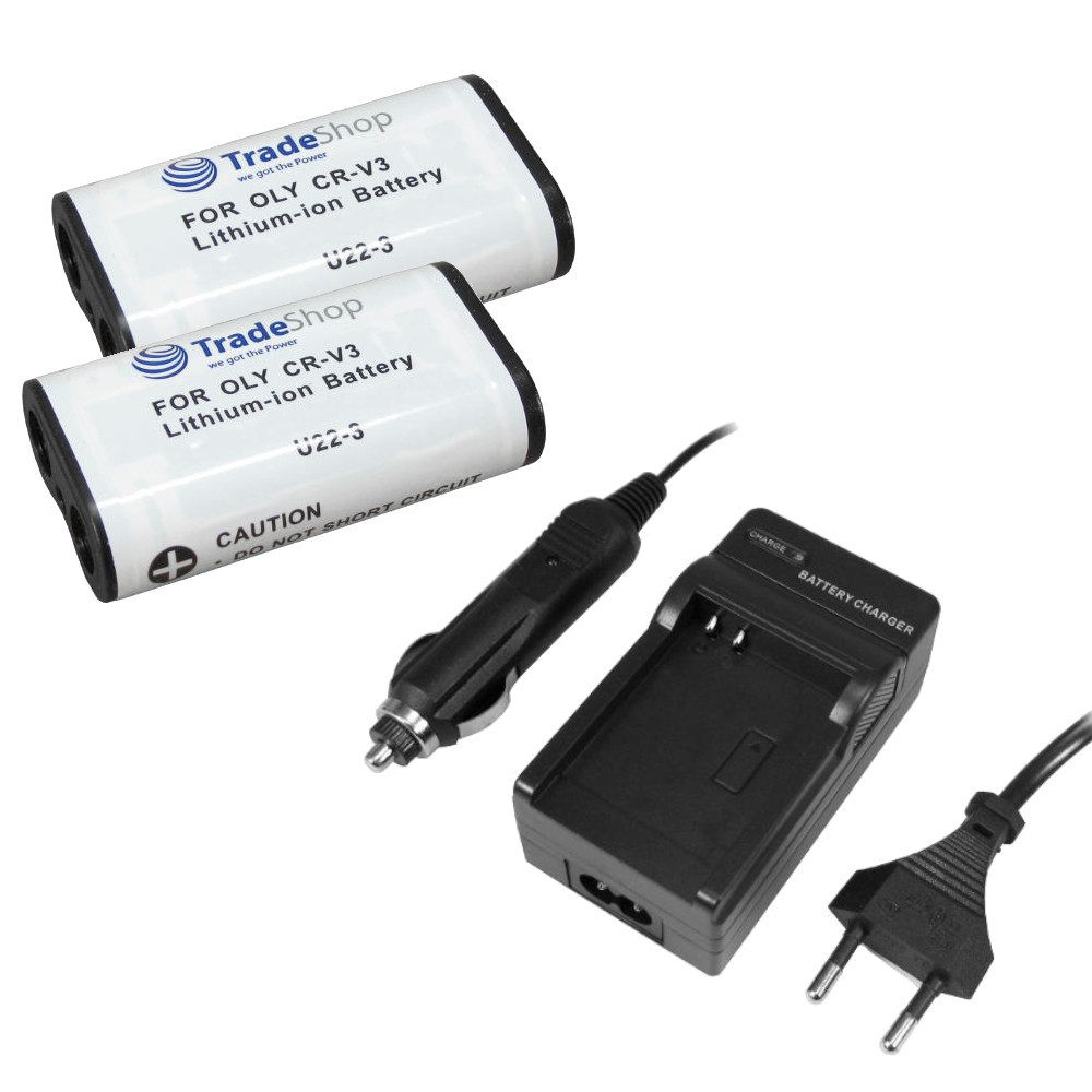 Trade-Shop 3in1 Set passend für CR-V3 RCR-V3 LB-01 Ladegerät + Kamera-Akku Li-Ion (3 V), Für 220V Steckdose und 12V/24V Kfz Zigarettenanzünder