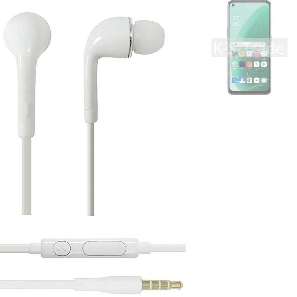K-S-Trade für Oppo A55s 5G In-Ear-Kopfhörer (Kopfhörer Headset mit Mikrofon u Lautstärkeregler weiß 3,5mm)